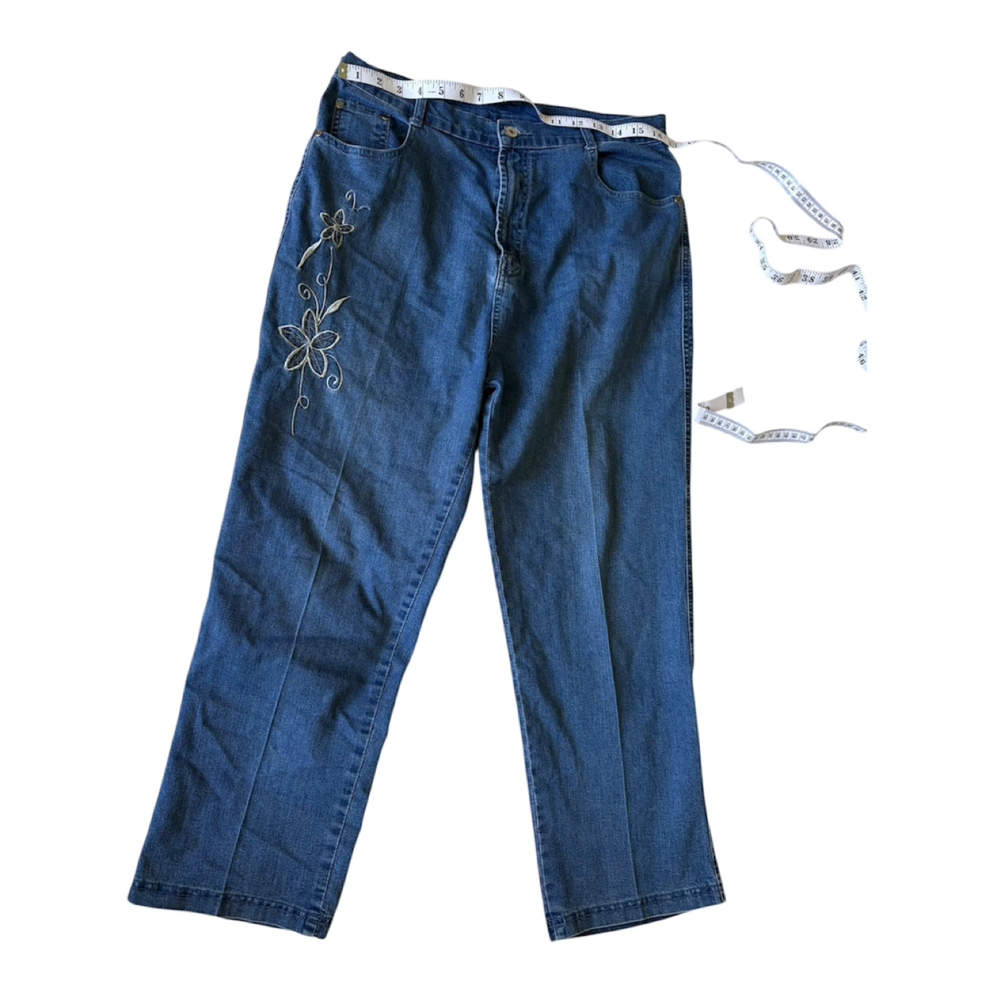 Embroidered Blue Denim Jeans