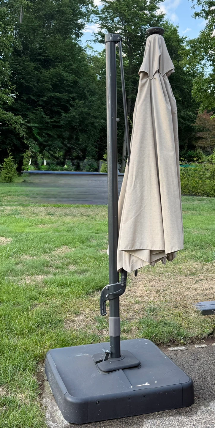 Tan Cantilever Patio Umbrella with Base