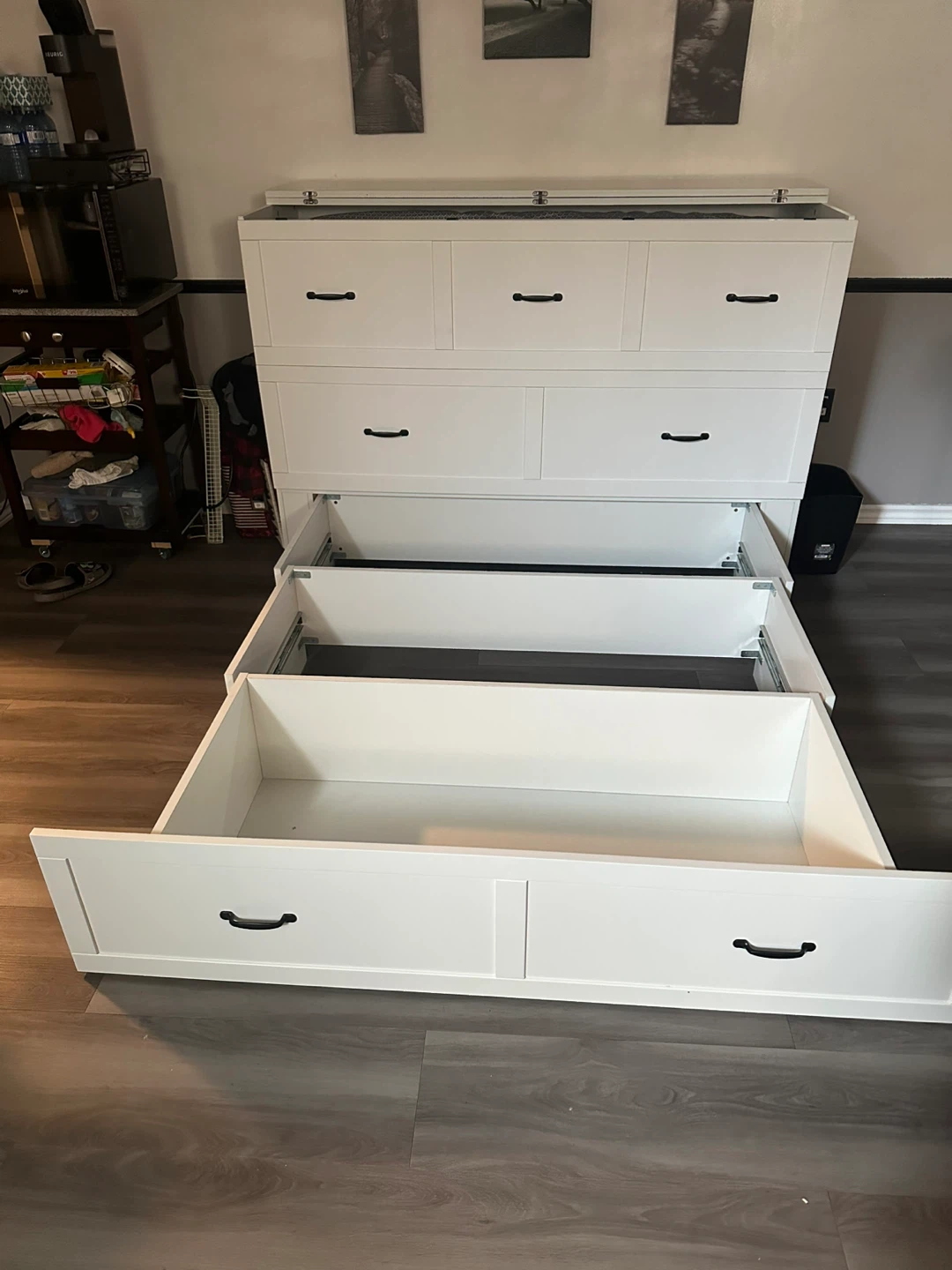 White Murphy Bed with Storage Drawers - photo 2