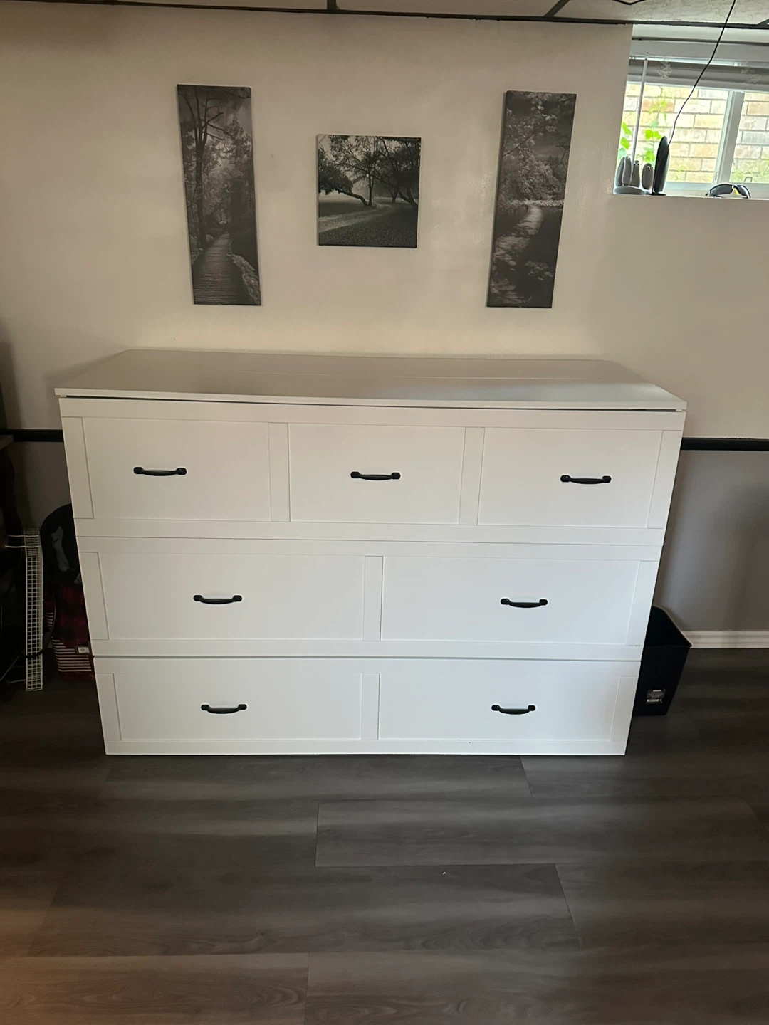 White Murphy Bed with Storage Drawers