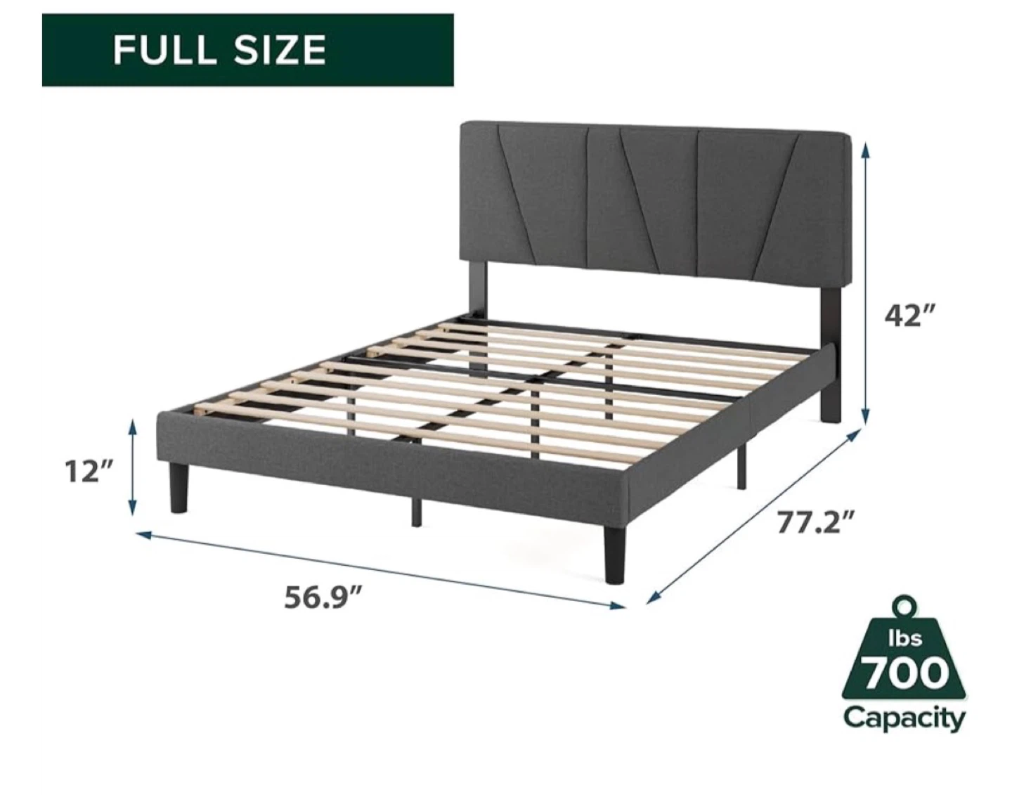 Full Size Upholstered Bed Frame with Headboard - Dark Gray - photo 3