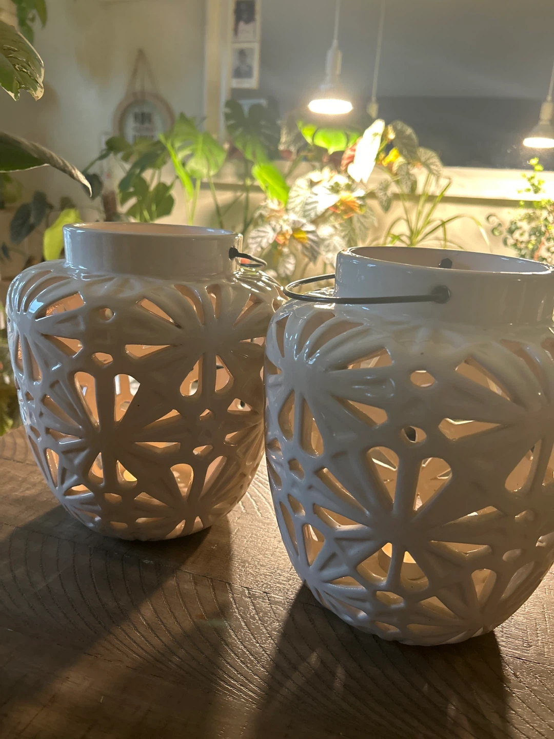 Pair of White Ceramic Lanterns