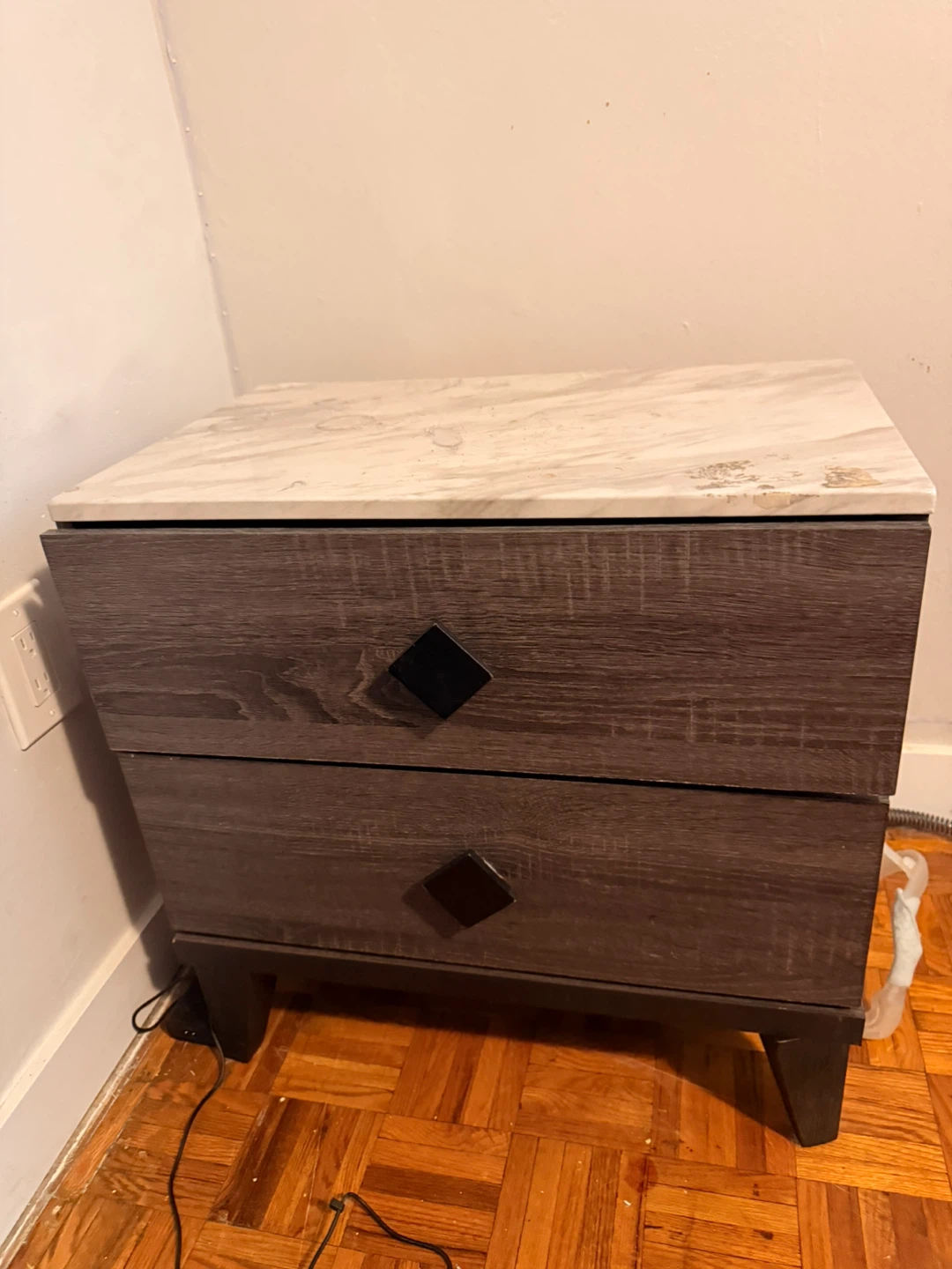 2-Drawer Nightstand with Marble Top