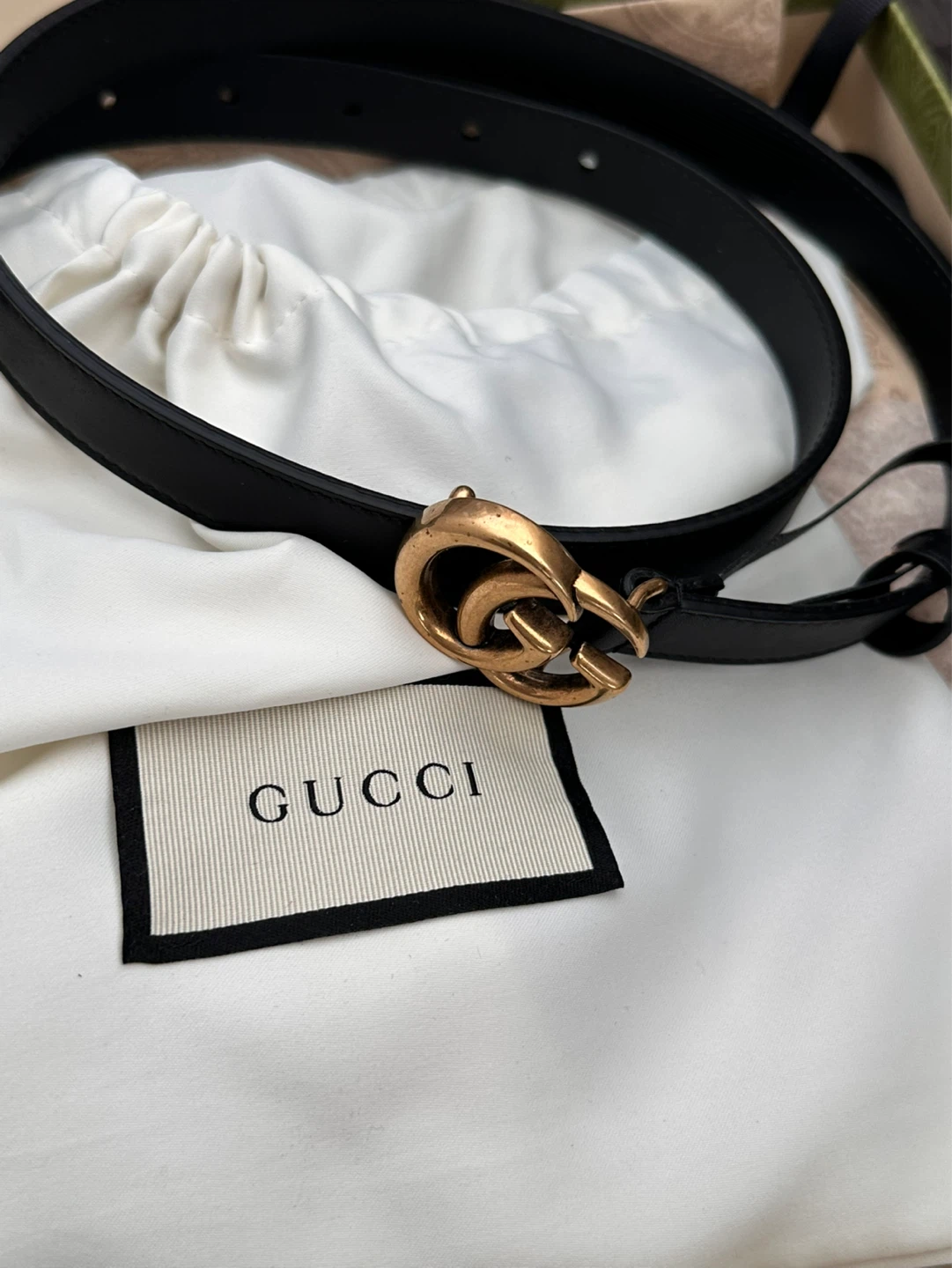 Gucci Black Leather Belt with GG Buckle