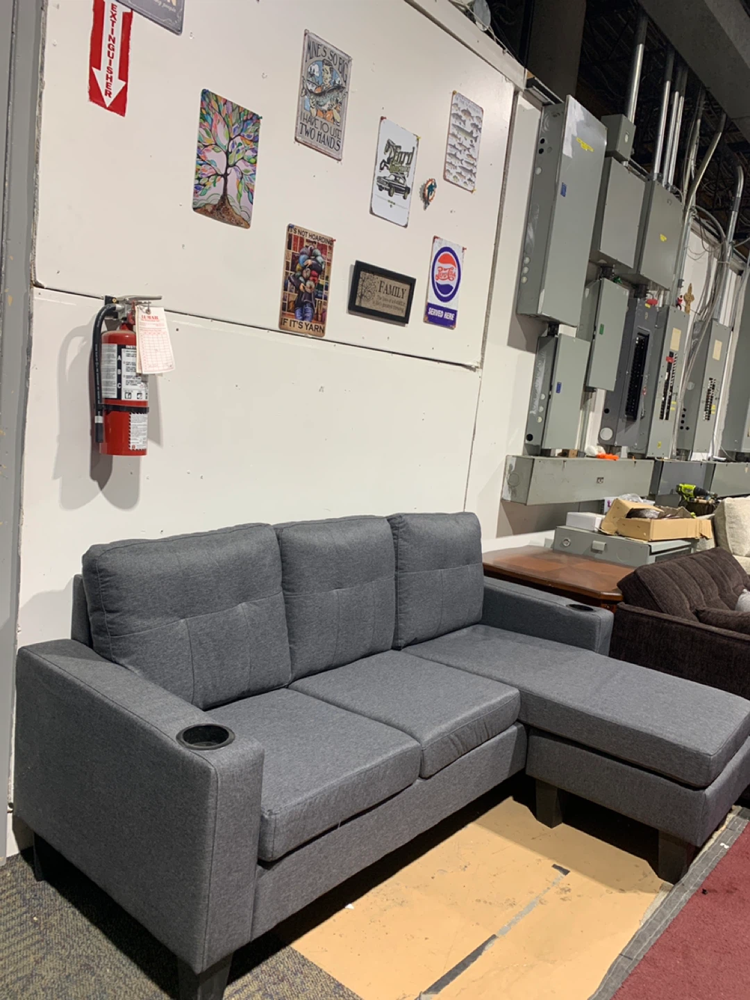 Grey Sectional Sofa with Cupholders new in box - photo 3
