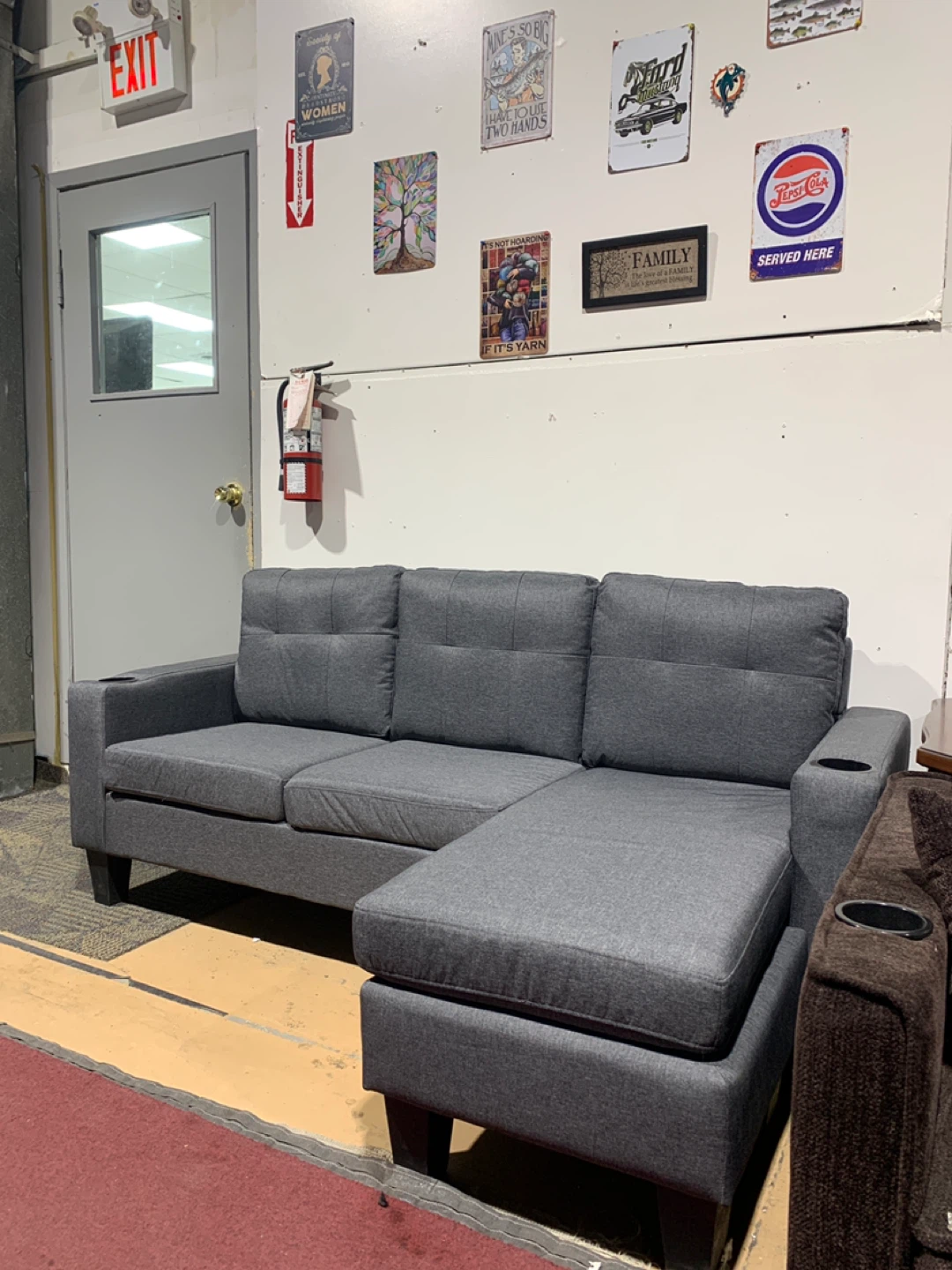 Grey Sectional Sofa with Cupholders new in box