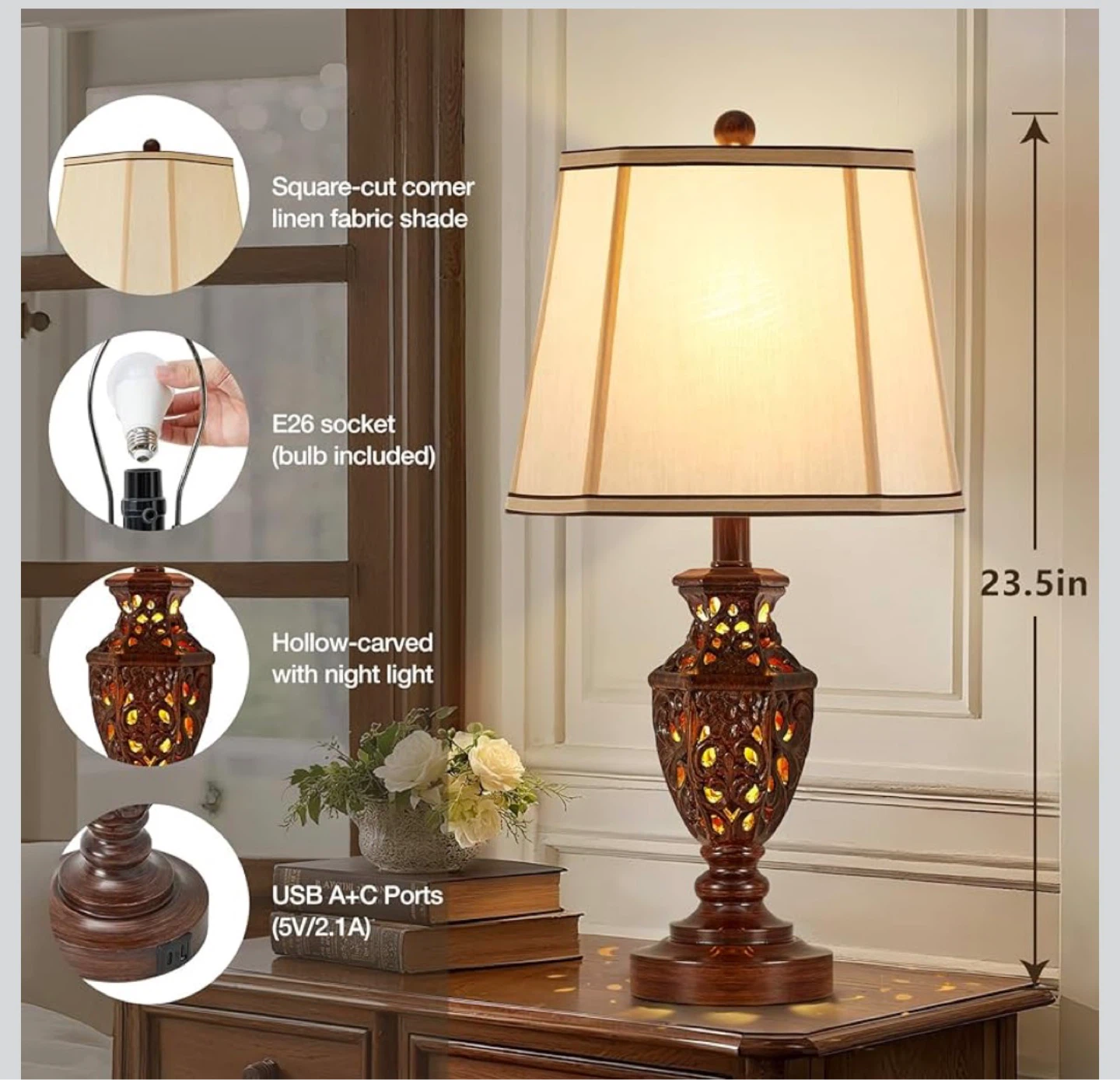 Set of 2 Vintage Bedside Lamps