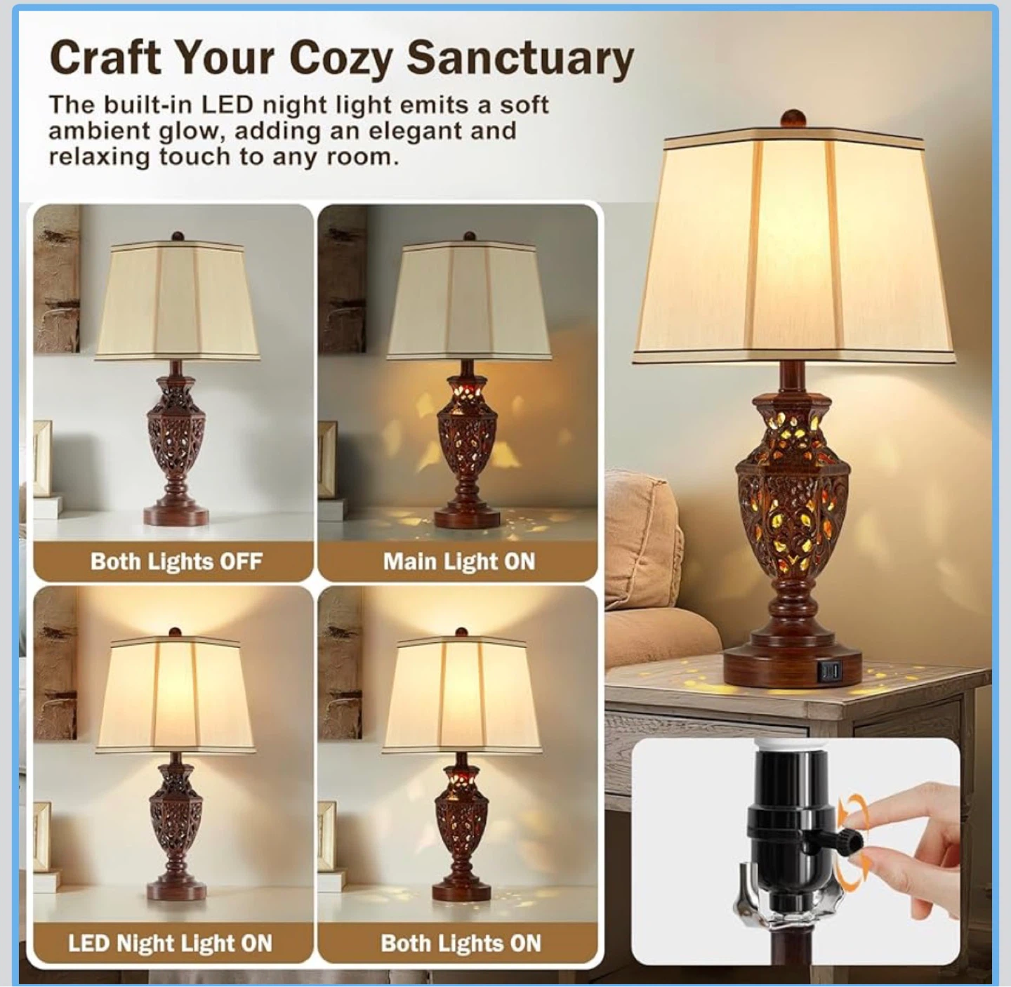 Set of 2 Vintage Bedside Lamps - photo 3
