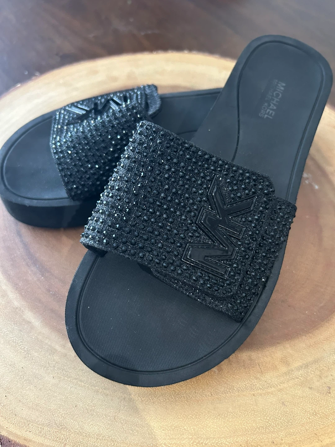 Michael Kors Black Embellished Slide Sandals