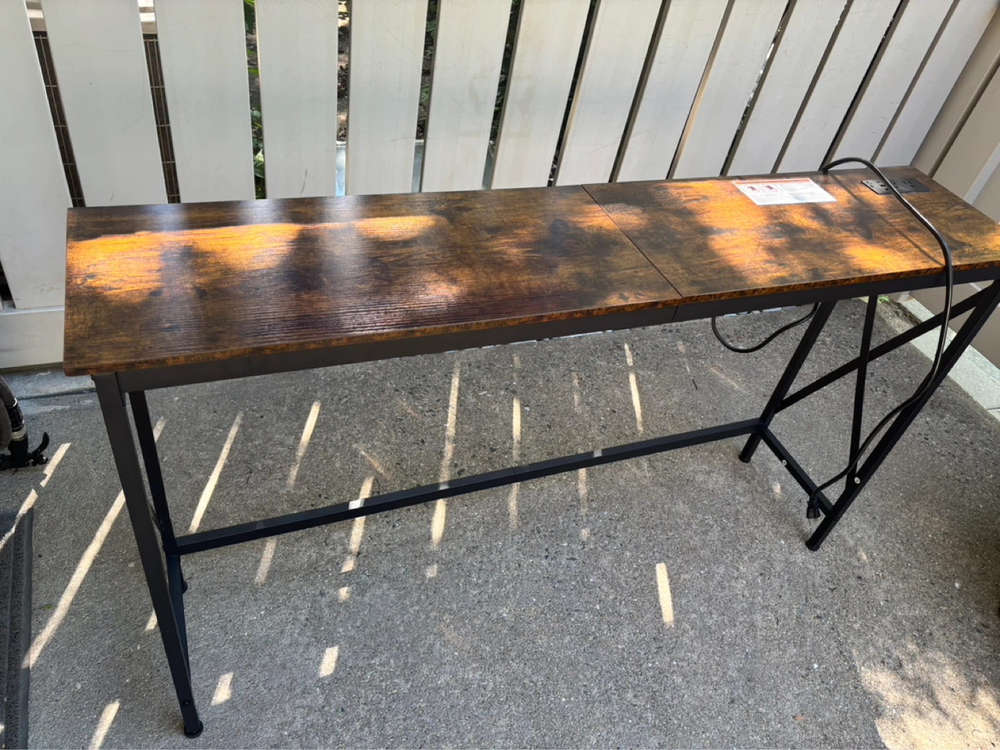 Rustic Wood Console Table with Built-in Power Strip