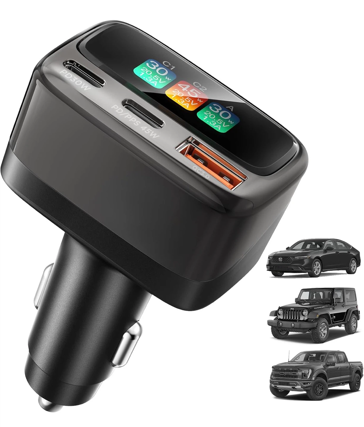105W 3-in-1 Super Fast Car Charger with Smart Display