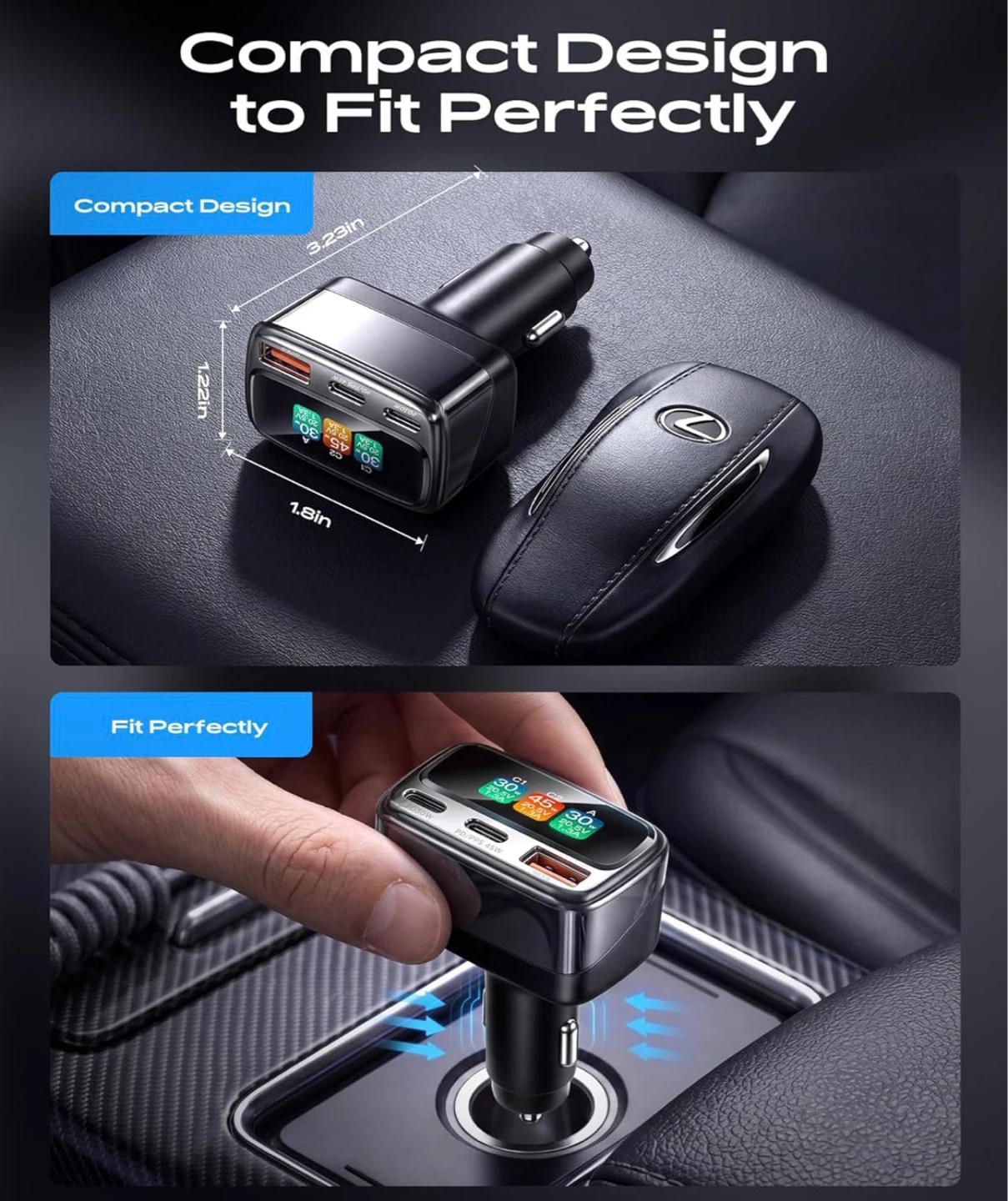 105W 3-in-1 Super Fast Car Charger with Smart Display - photo 5