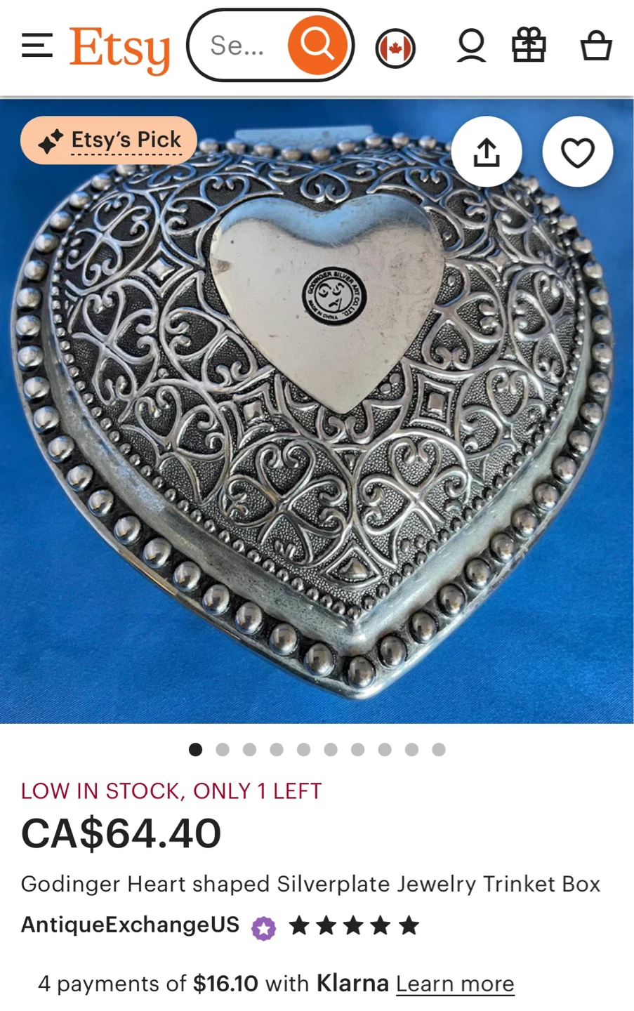 Godinger Heart shaped Silverplate Jewelry Trinket Box