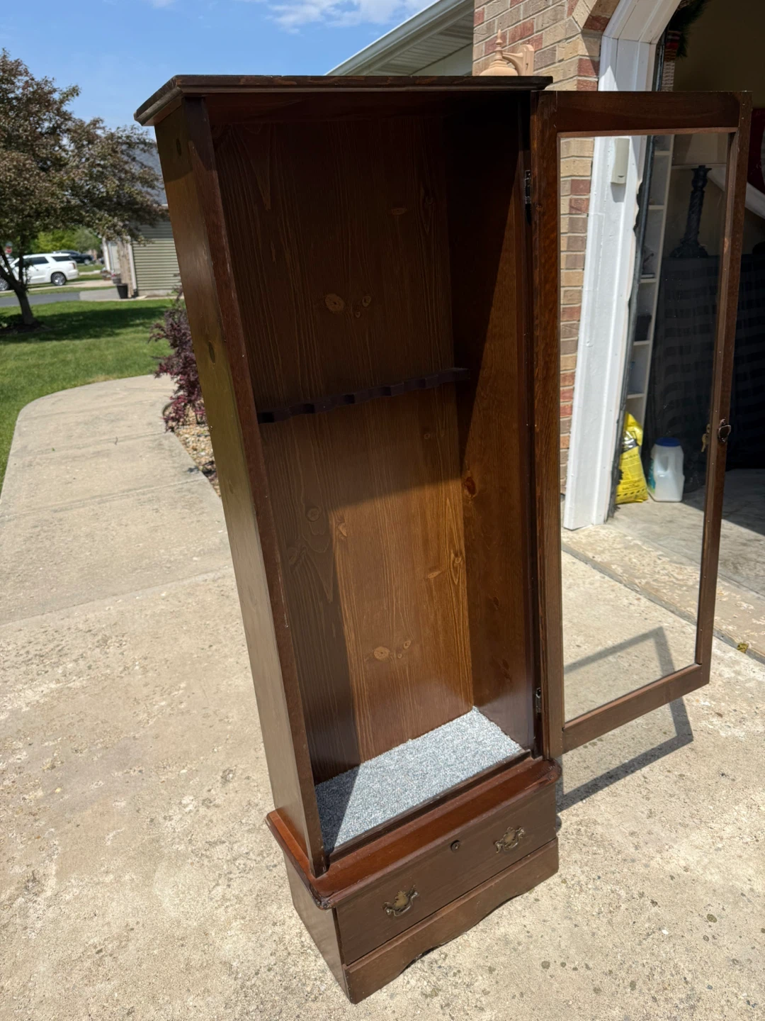 Antique Wooden Display Cabinet with Glass Door and Drawer - photo 2