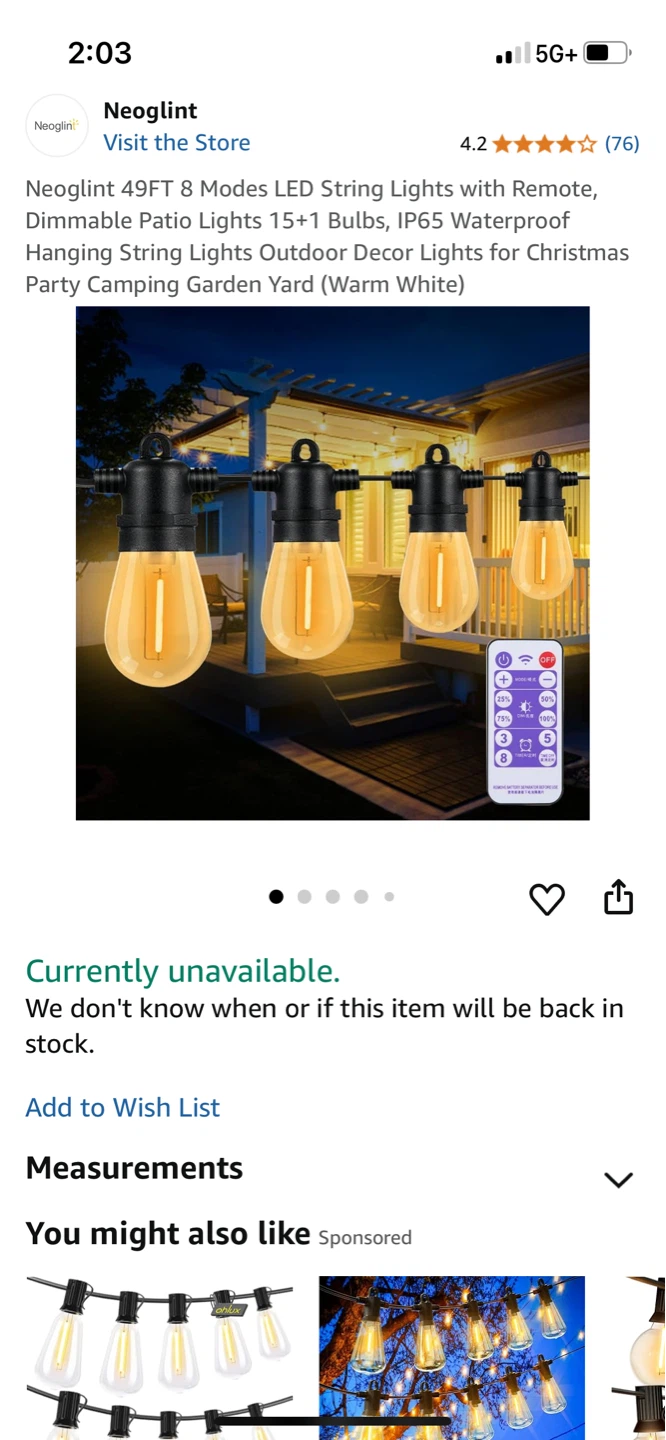 49FT 8 Modes LED String Lights with Remote