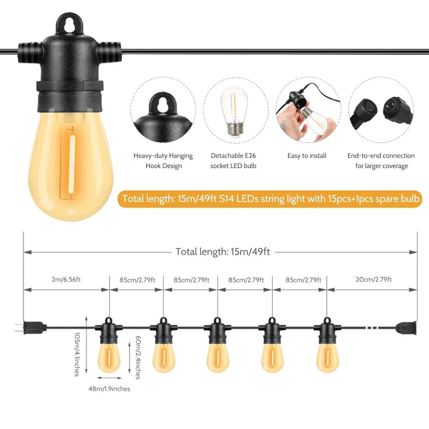 49FT 8 Modes LED String Lights with Remote - photo 4