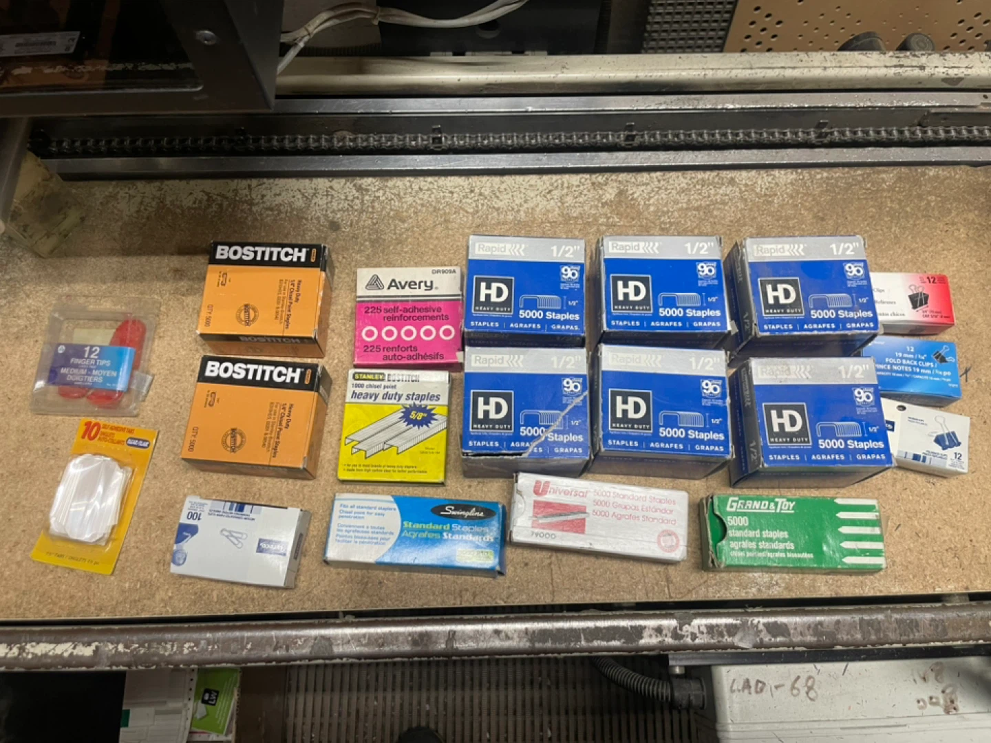 Assorted Office Supplies: Staples, Labels, Pens, Pencils
