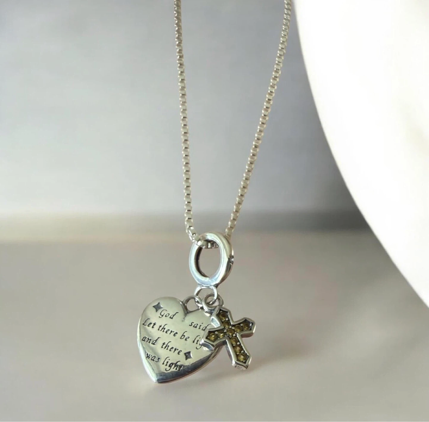 Heart and Cross Necklace with Scripture