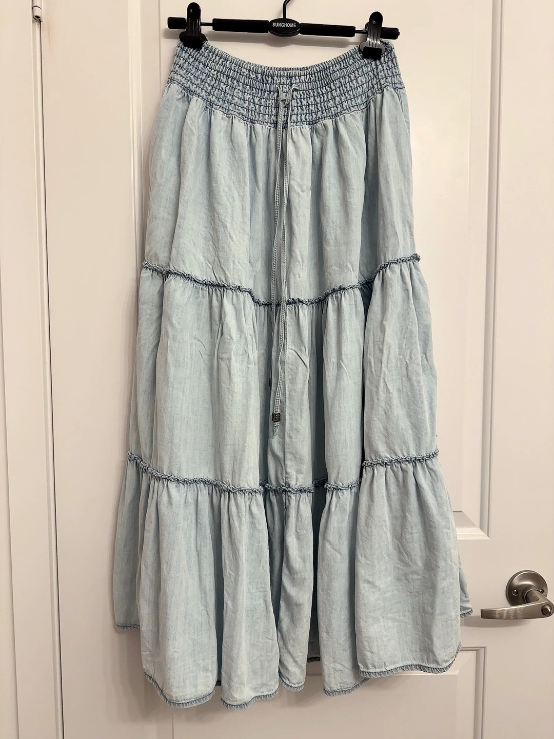 Light Wash Denim Maxi Skirt