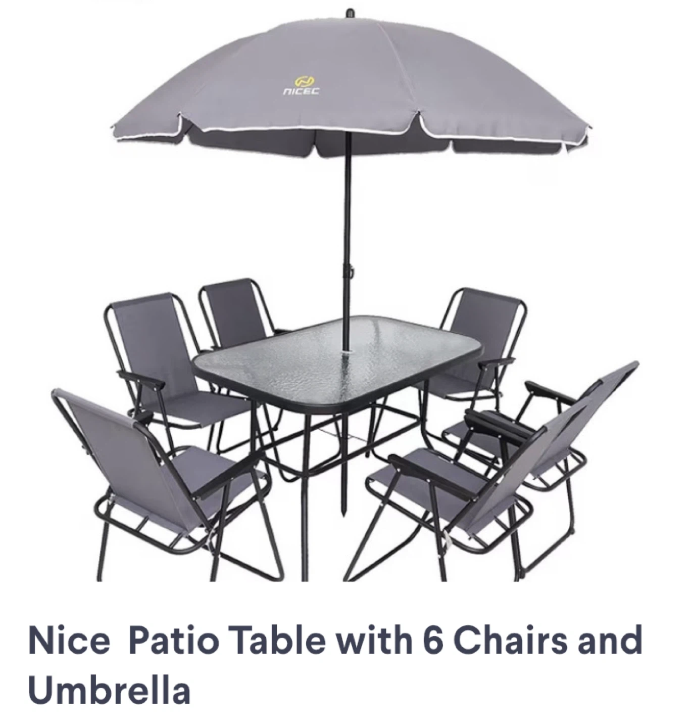 Patio Table Set with 6 Chairs and Umbrella, almost brand new