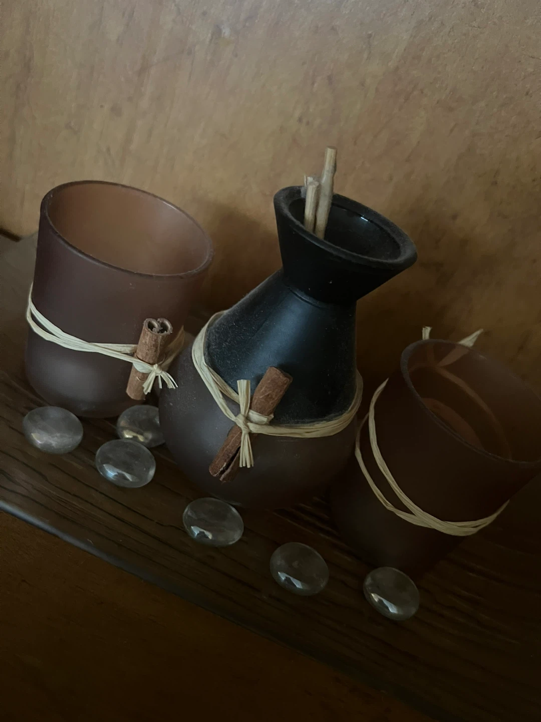 Decorative Candle Holder Set with Cinnamon Sticks