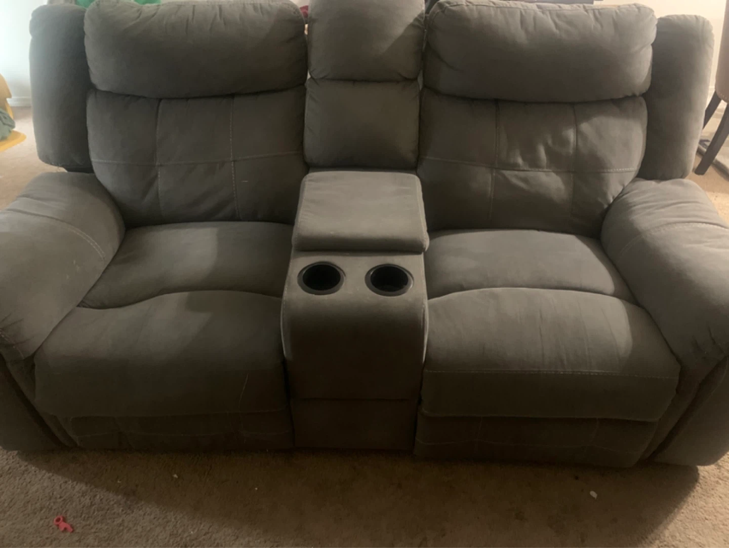 Grey Loveseat Recliner with Cup Holders and Storage - photo 4