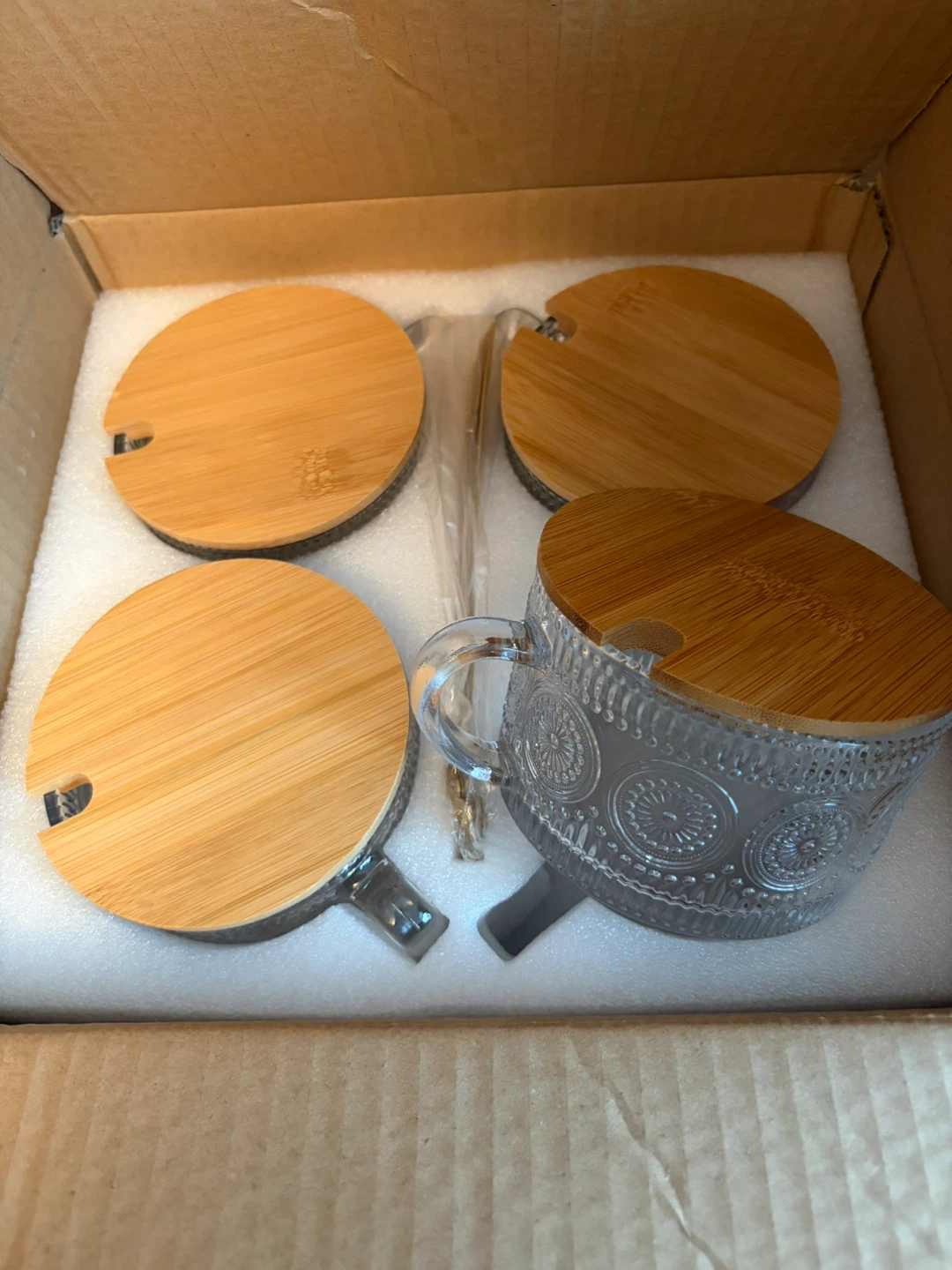 Glass Mug with Bamboo Lid and Spoon Set