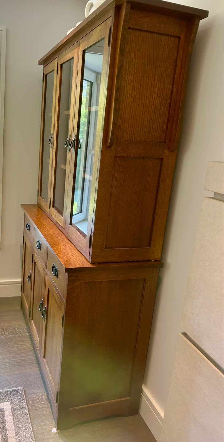 Solid Oak Mission Hutch with Glass Doors and Drawers - photo 2