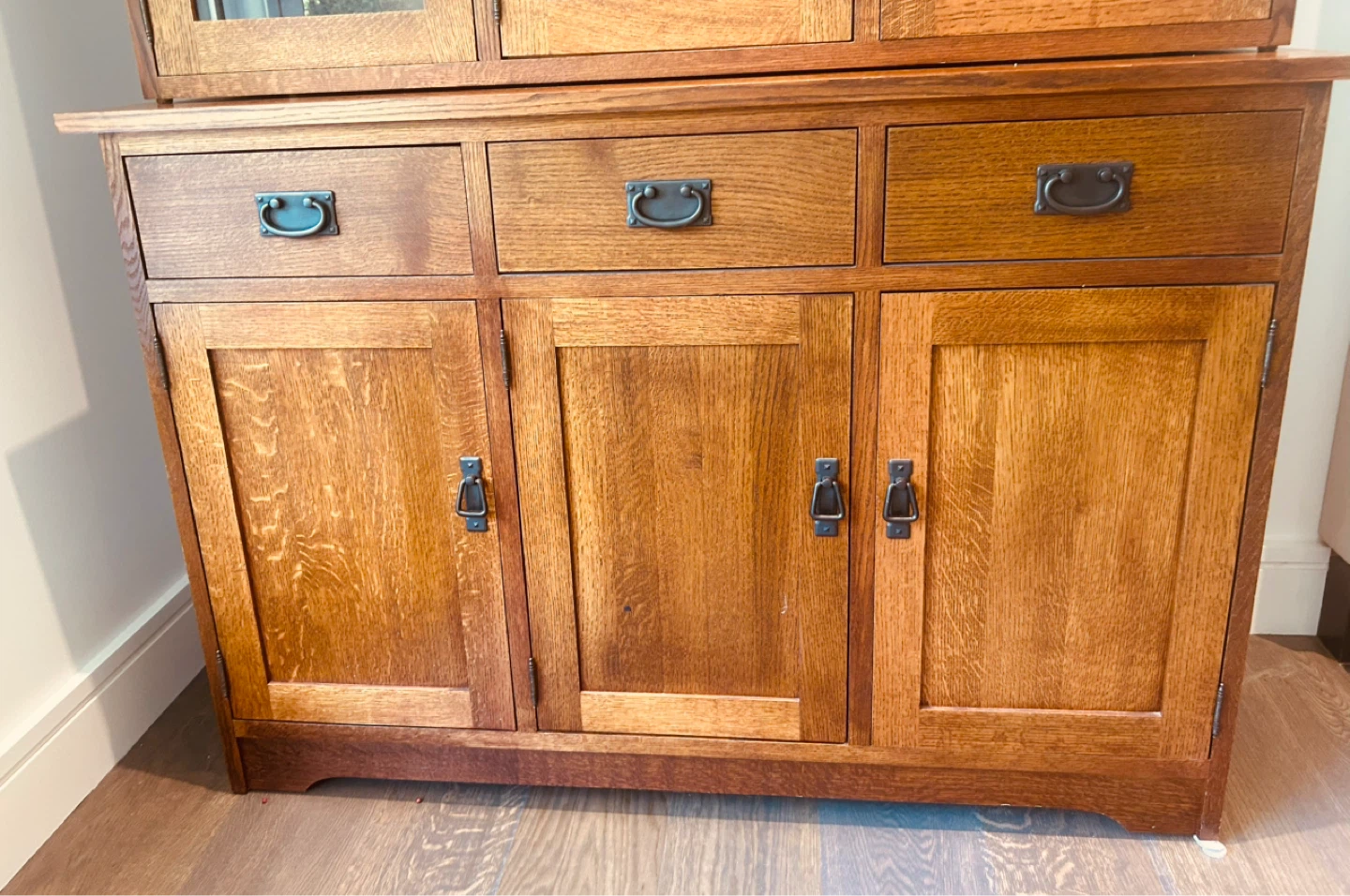 Solid Oak Mission Hutch with Glass Doors and Drawers - photo 4