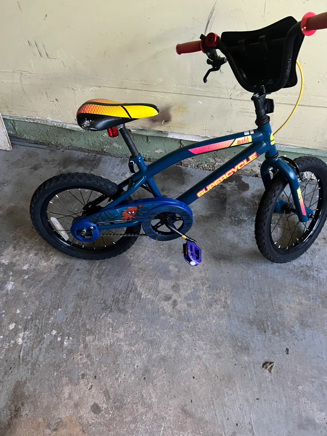 16” Blue BMX Bike with Yellow and Red Seat