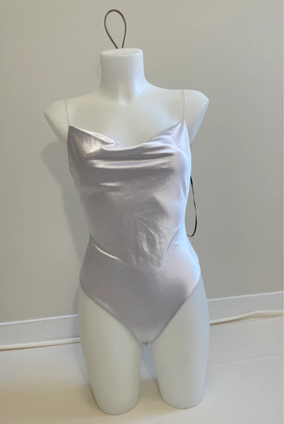 Forever 21 Silver Satin Cowl Neck Bodysuit XS