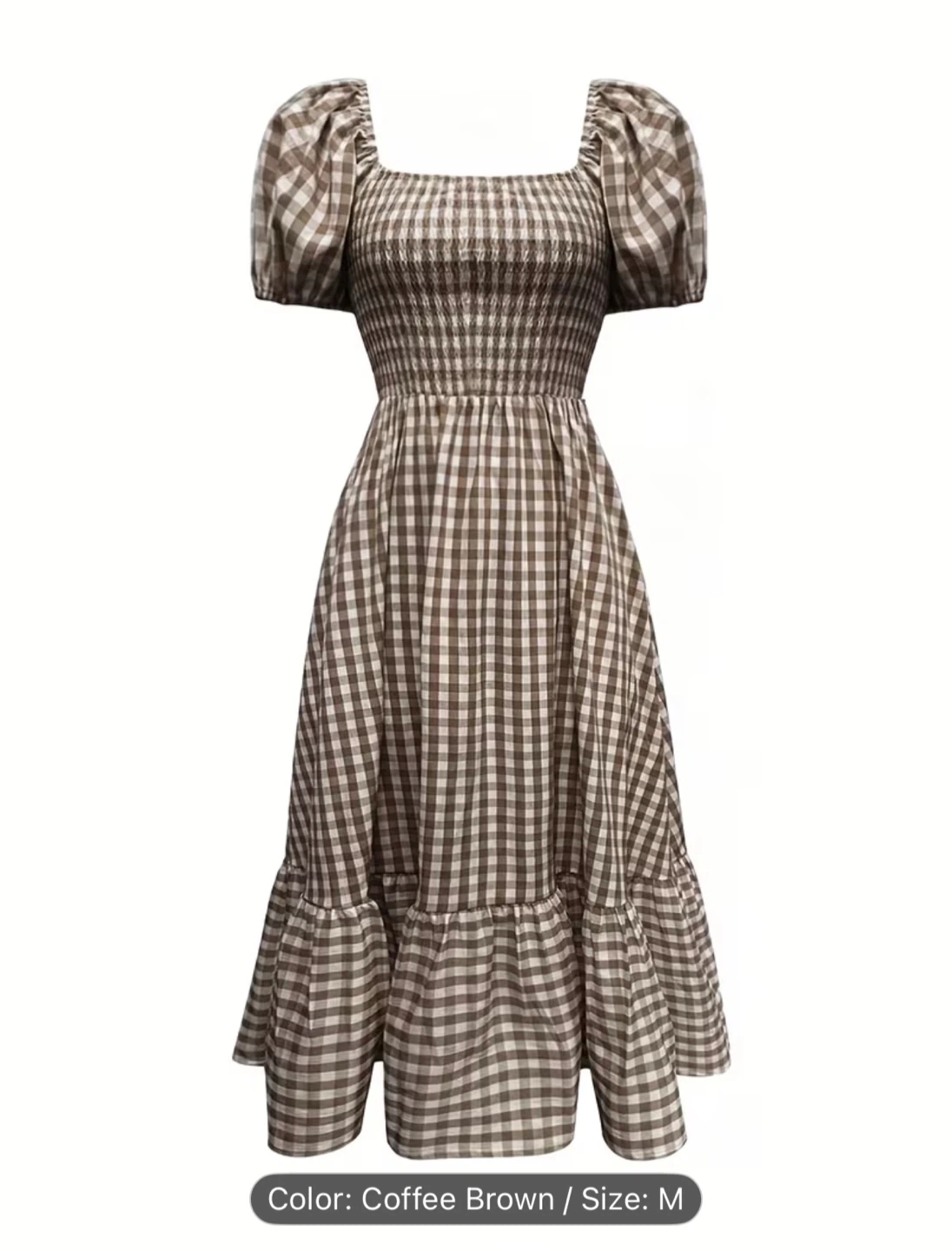 Women's Puff Sleeve Midi Dress - Coffee Brown - Size M - photo 3