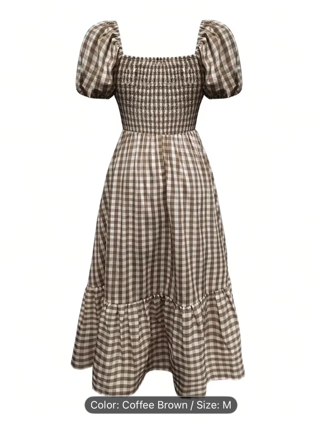 Women's Puff Sleeve Midi Dress - Coffee Brown - Size M - photo 4