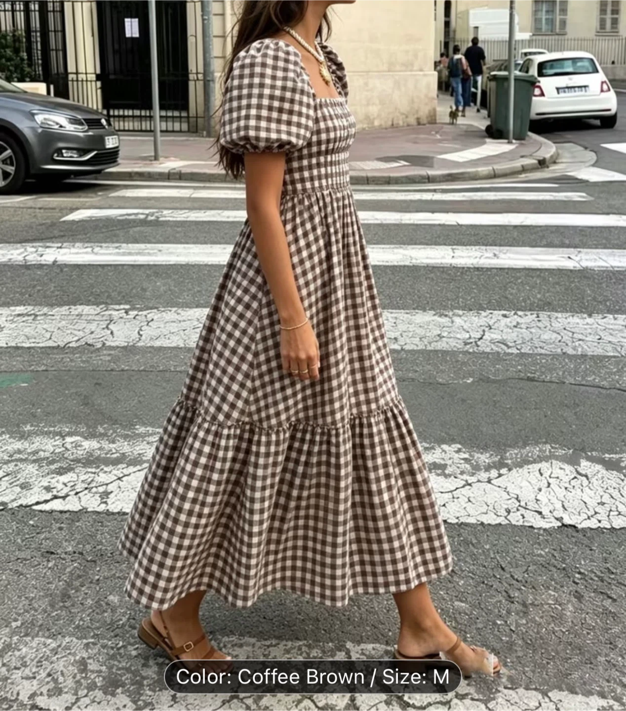 Women's Puff Sleeve Midi Dress - Coffee Brown - Size M - photo 2