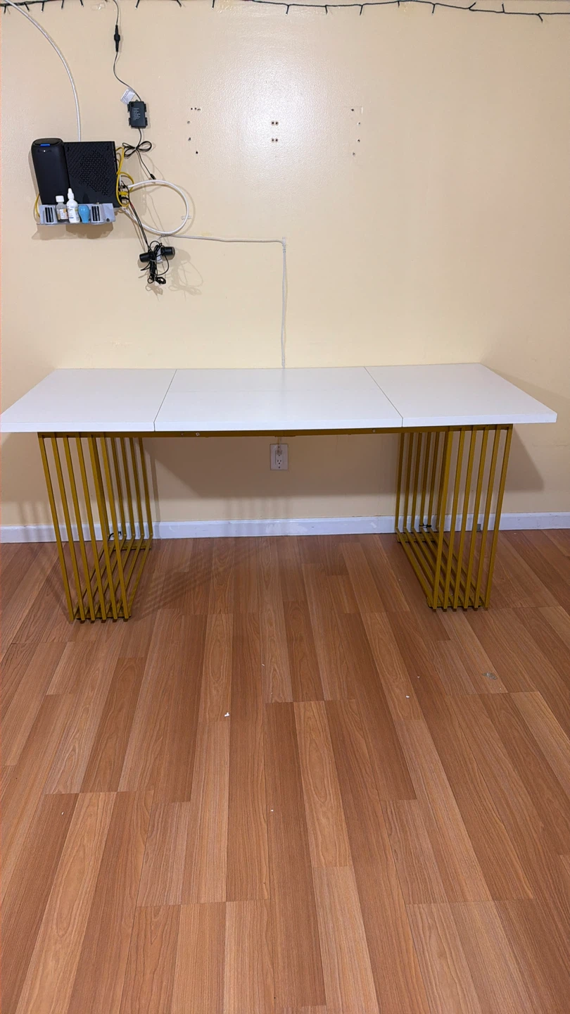 White  dining Table with Gold Rod Legs