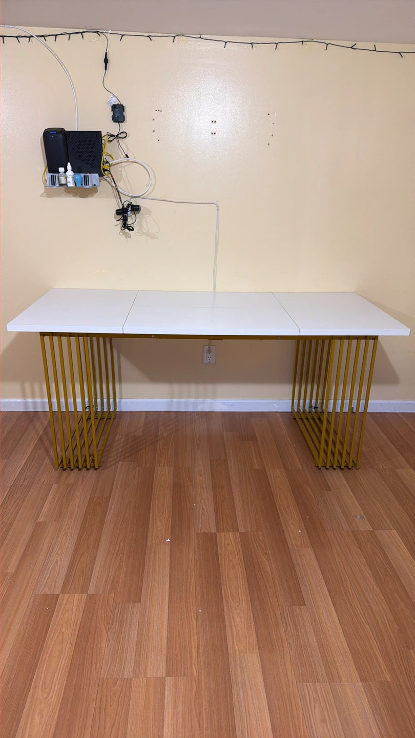 White  dining Table with Gold Rod Legs - photo 2