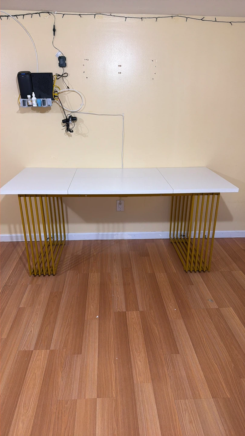 White  dining Table with Gold Rod Legs - photo 3