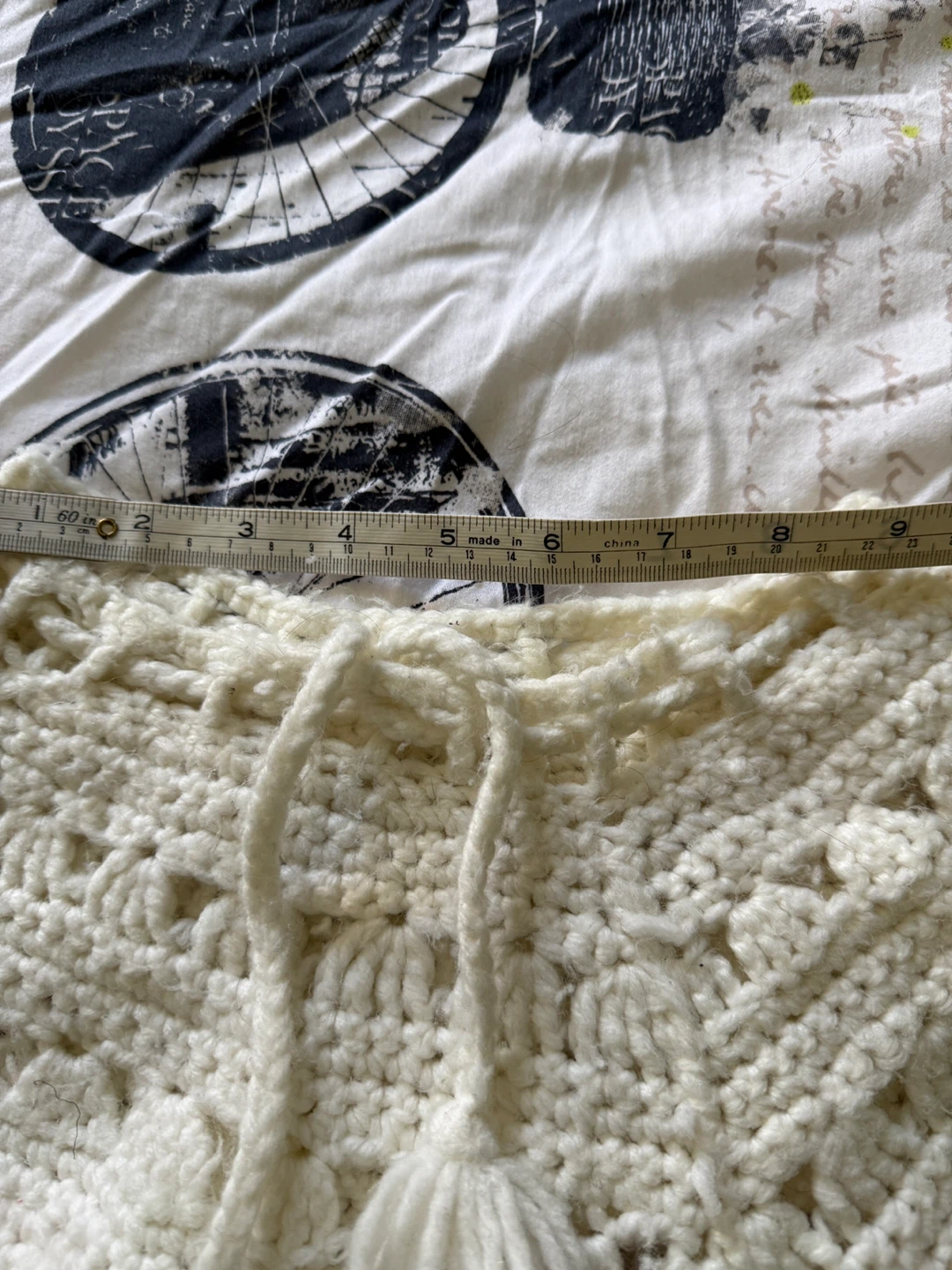 Cream Crochet Fringe Poncho with Tassel Tie