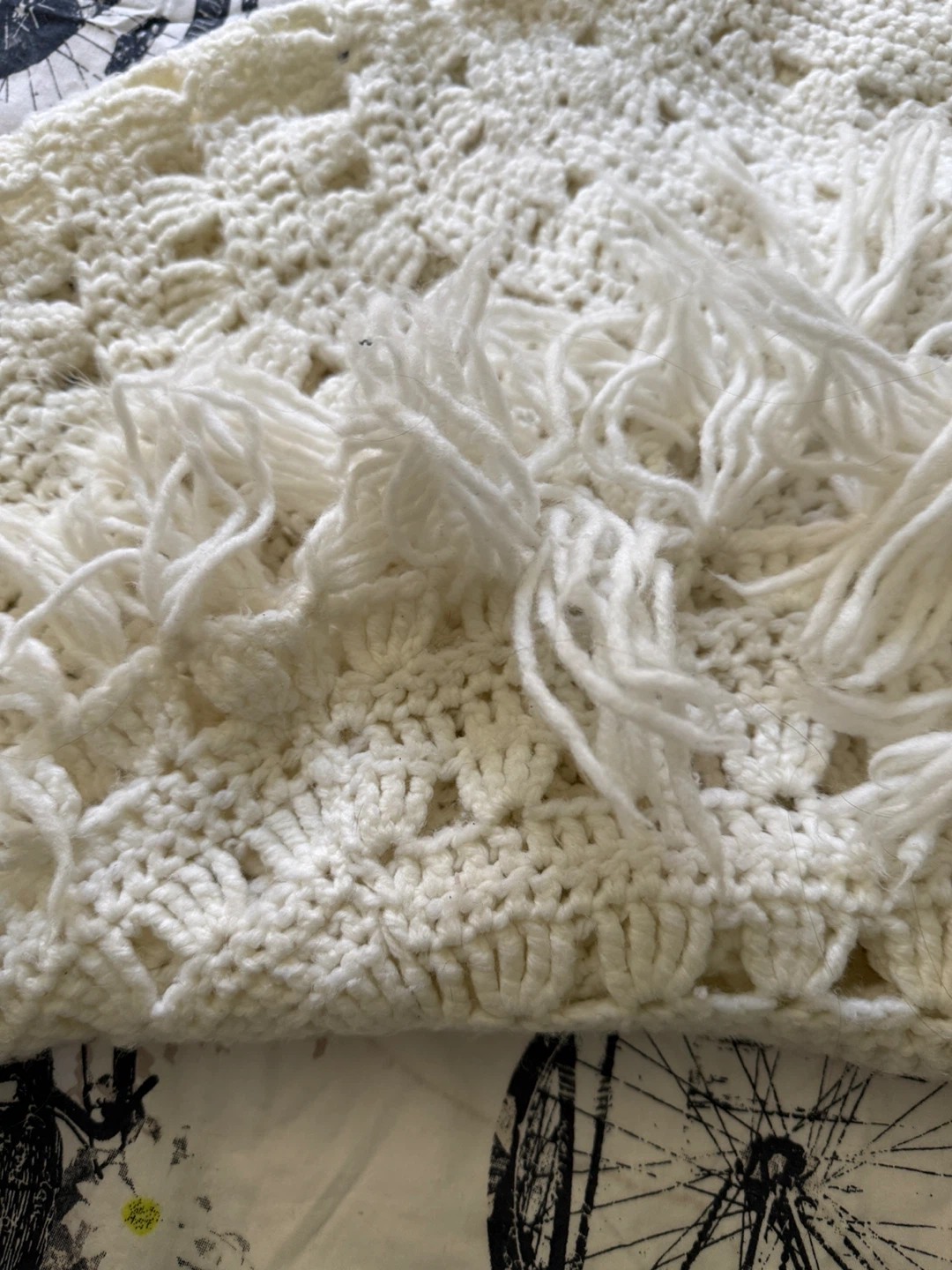 Cream Crochet Fringe Poncho with Tassel Tie - photo 4
