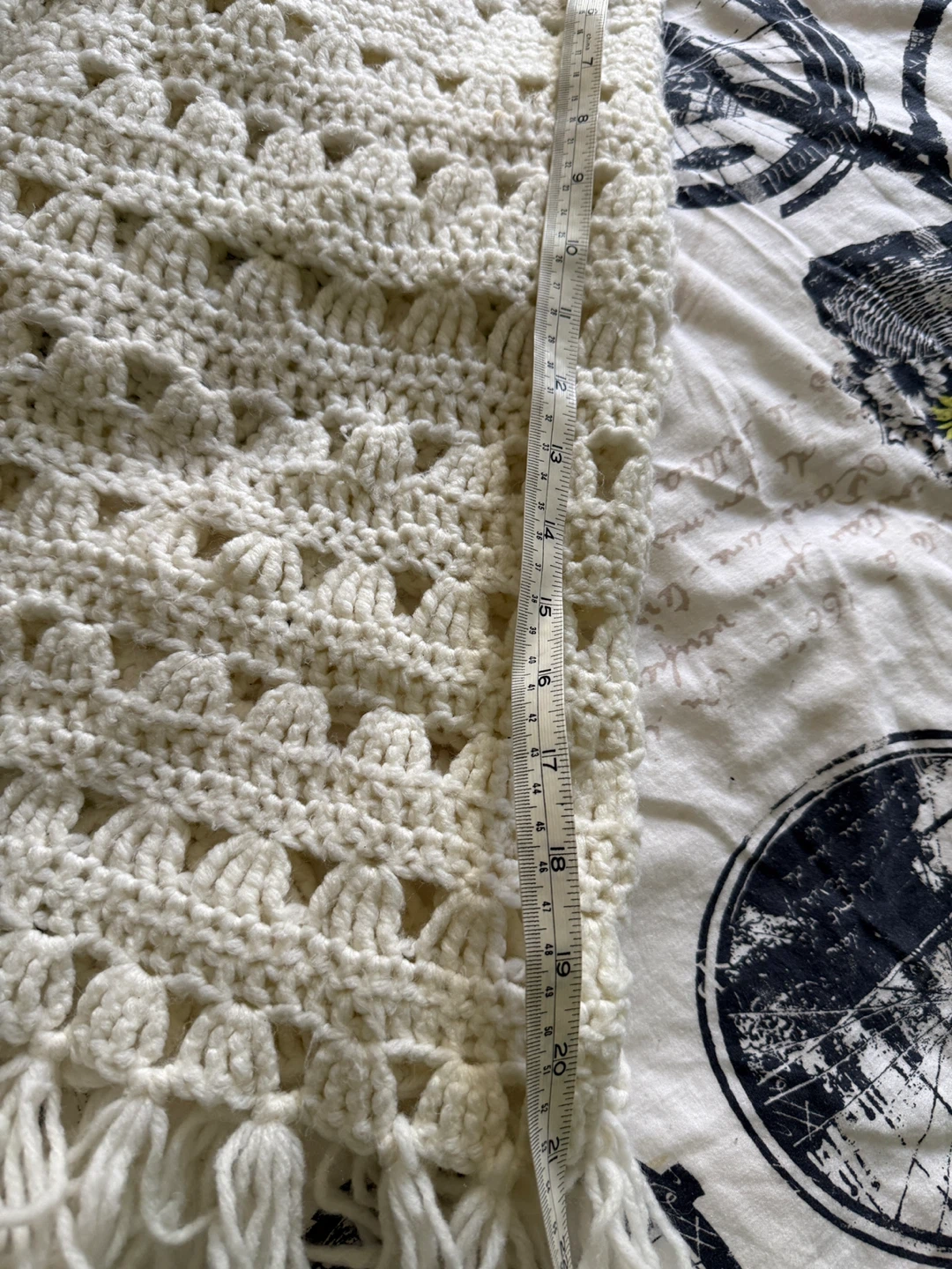 Cream Crochet Fringe Poncho with Tassel Tie - photo 2