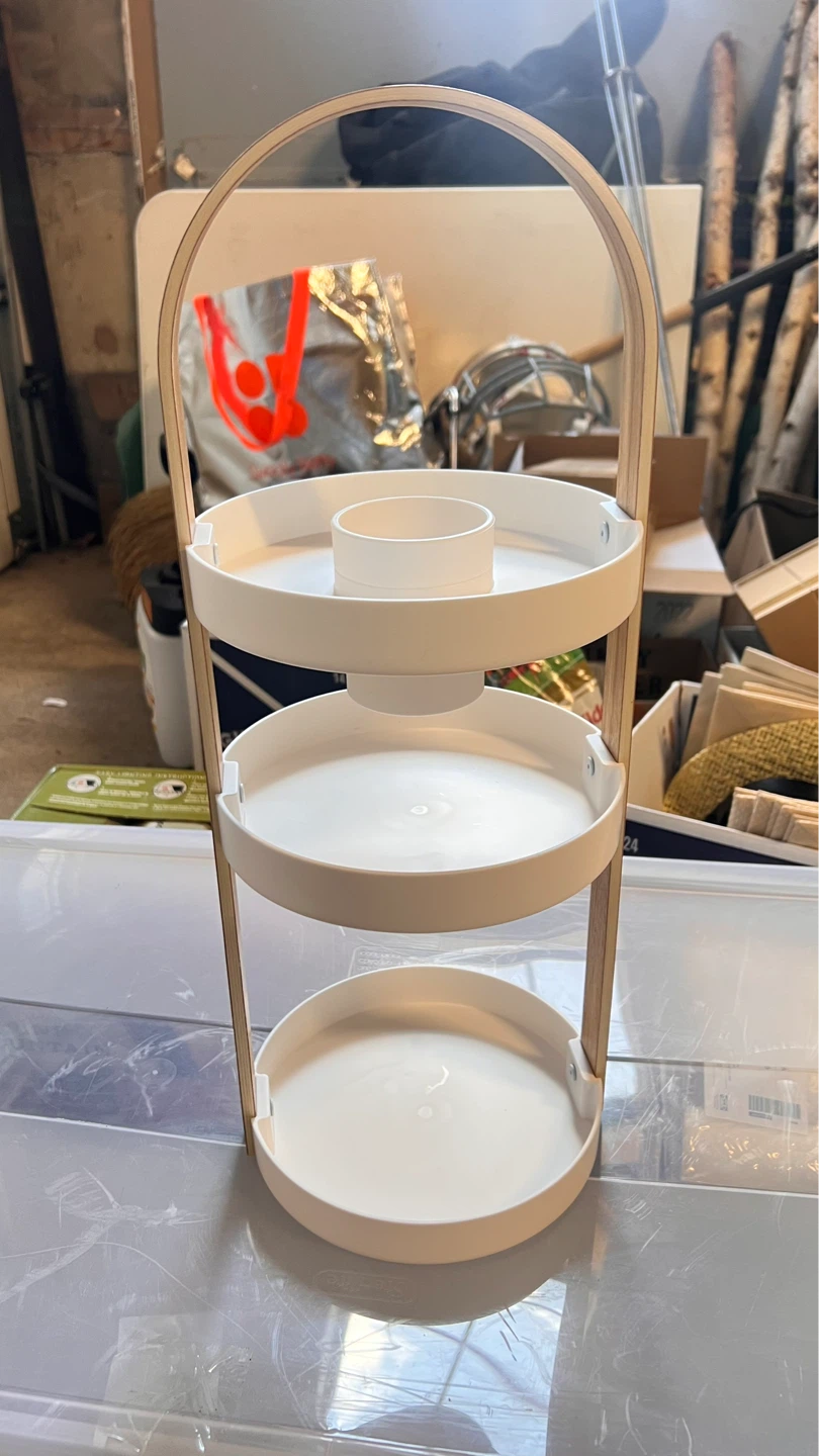 White 3-Tier Serving Stand with Wood Handle