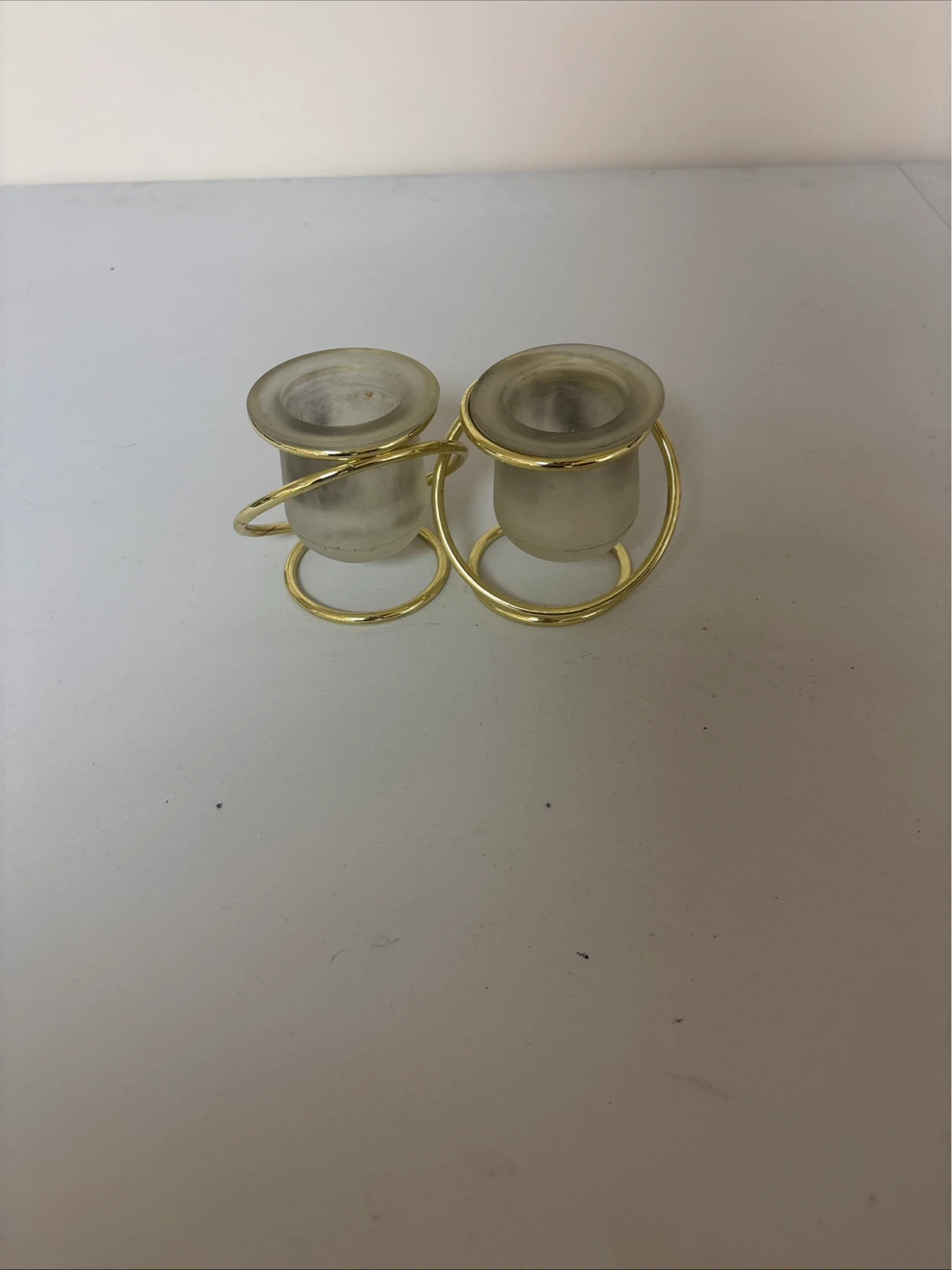 2 Frosted Glass Votive Candle Holders with Gold Metal Frame