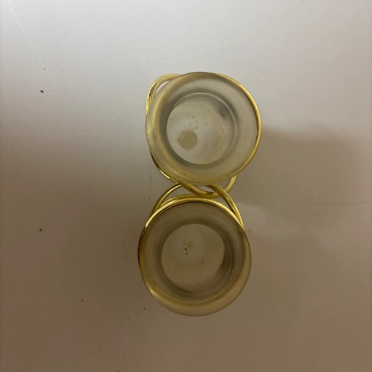 2 Frosted Glass Votive Candle Holders with Gold Metal Frame - photo 2