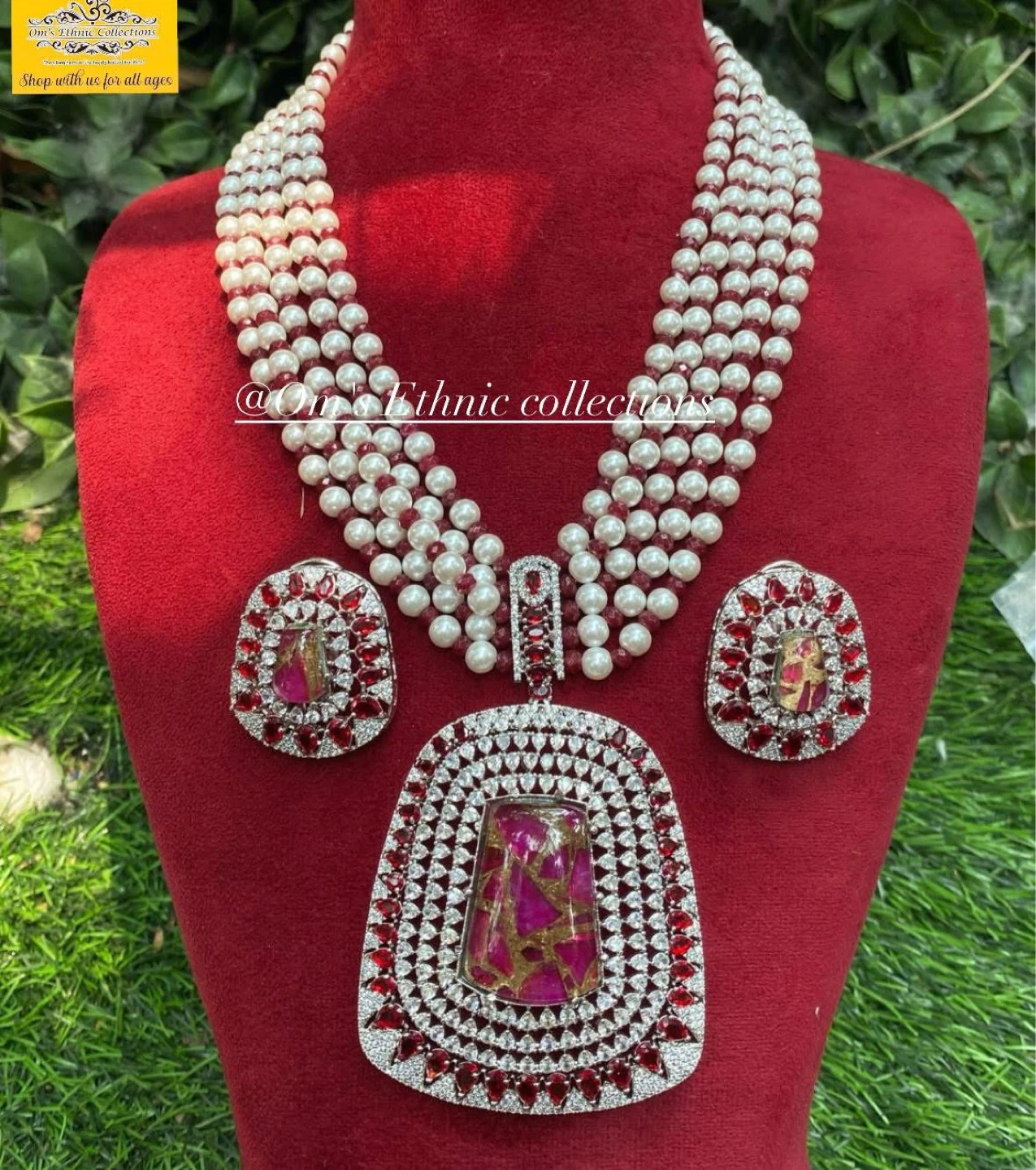 Semi precious stone and pearl necklace