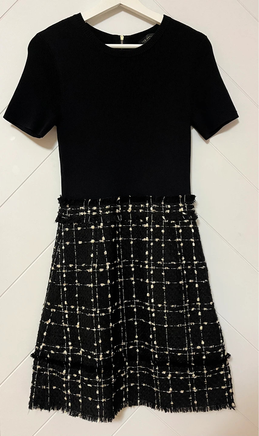 Ted Baker Black Dress with Tweed Skirt Size 4 US