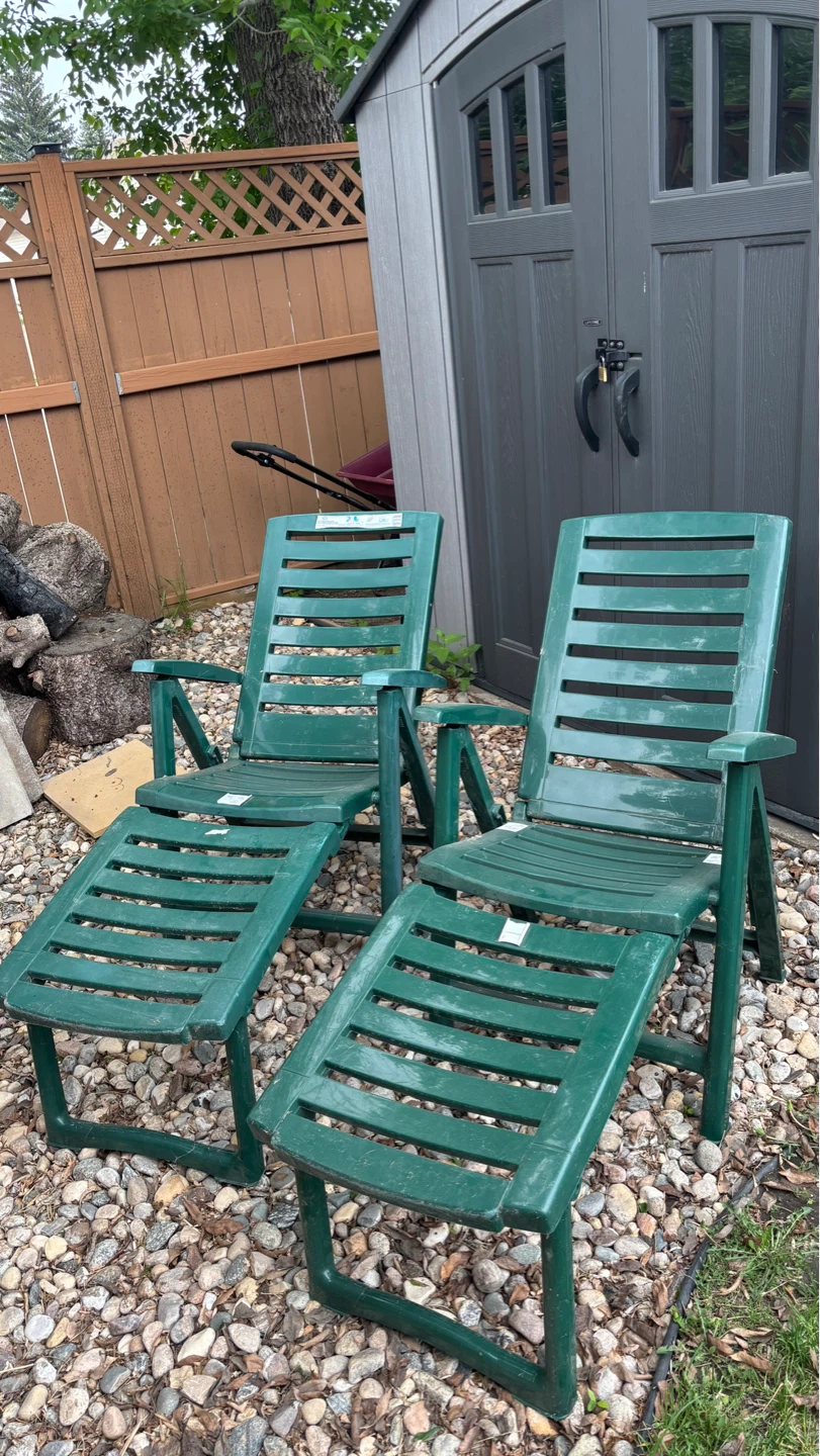 Pair of Green Plastic Lounger Chairs