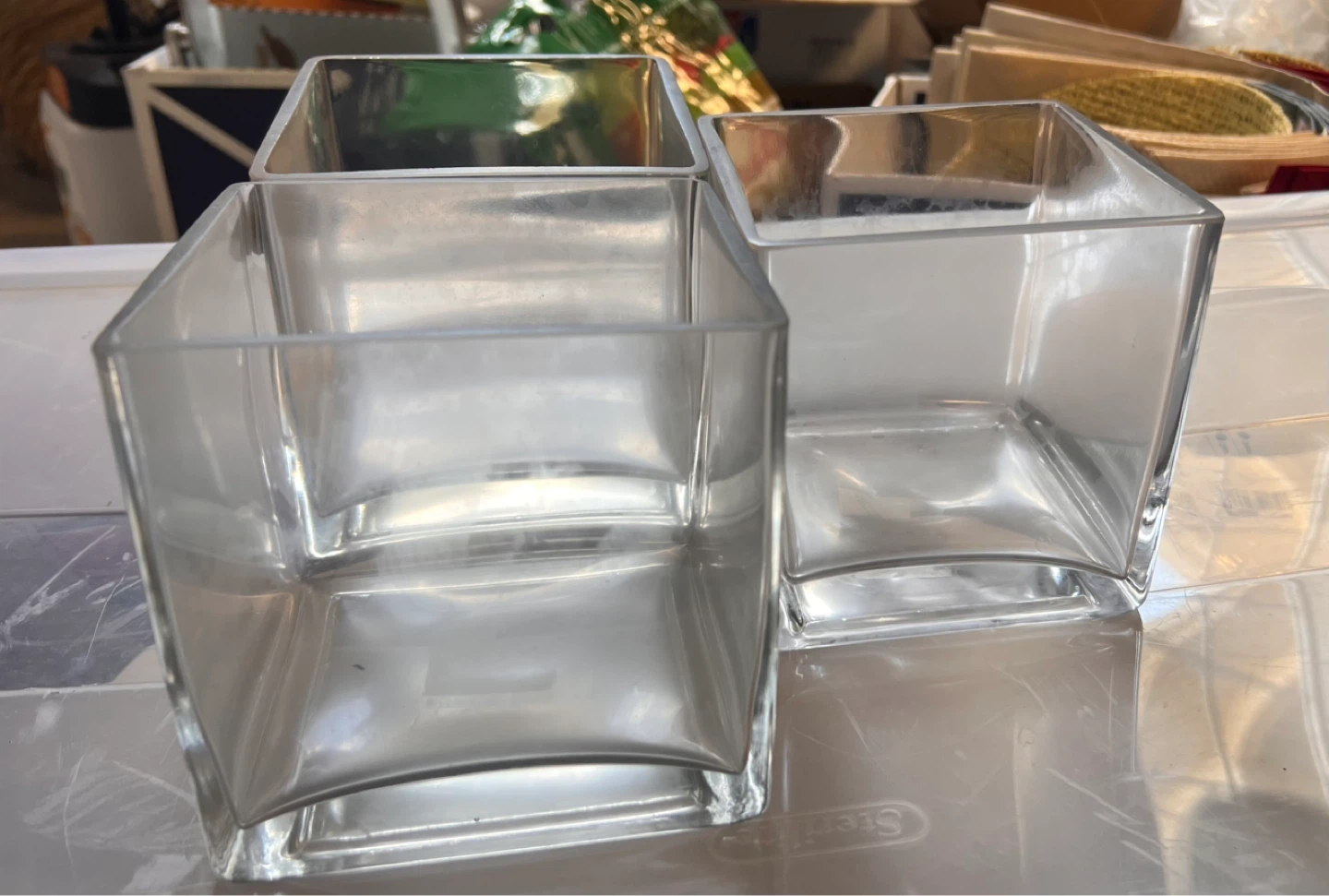 Set of 3 Clear Glass Square Vases/Candle Holders