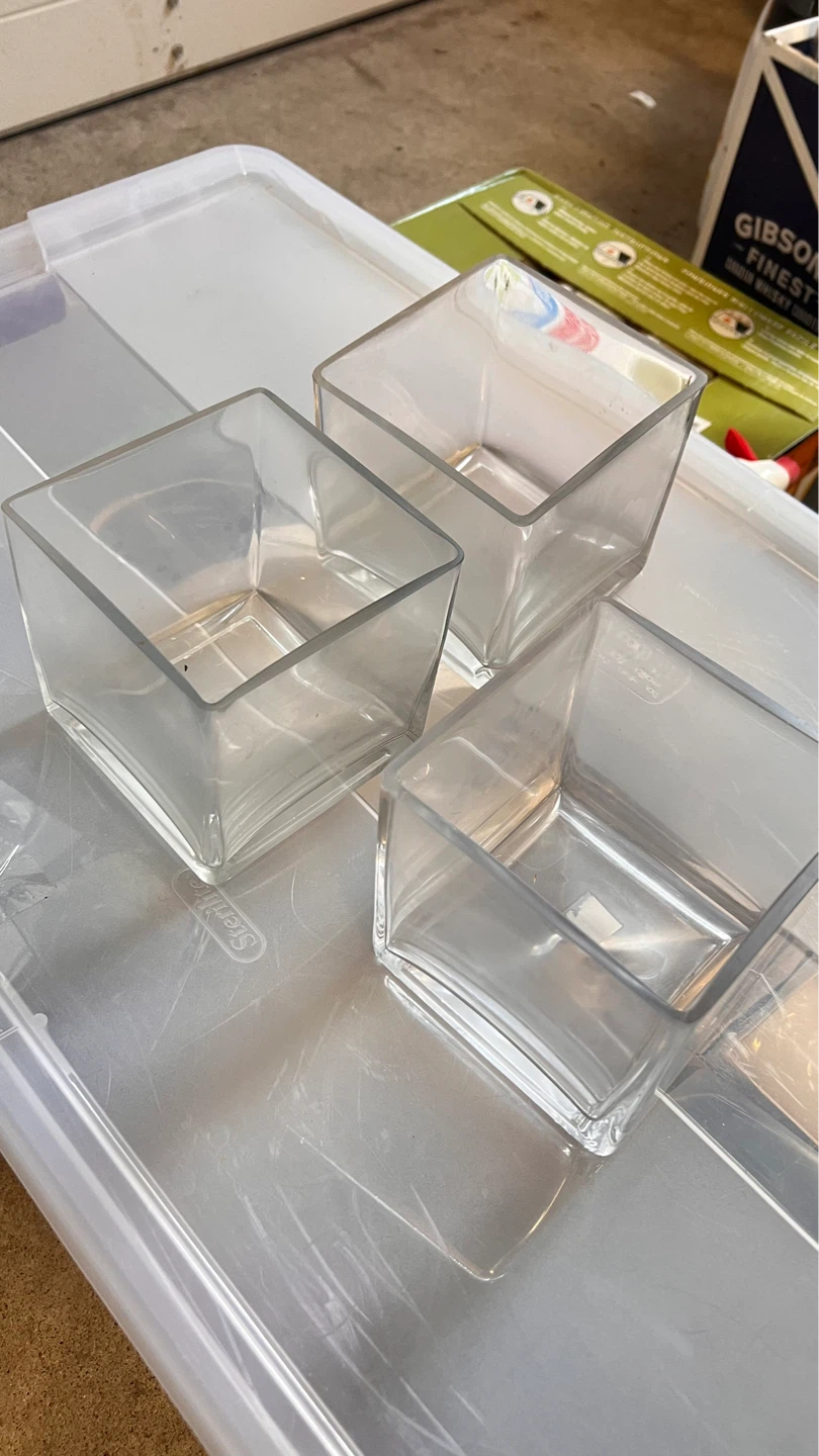 Set of 3 Clear Glass Square Vases/Candle Holders - photo 3