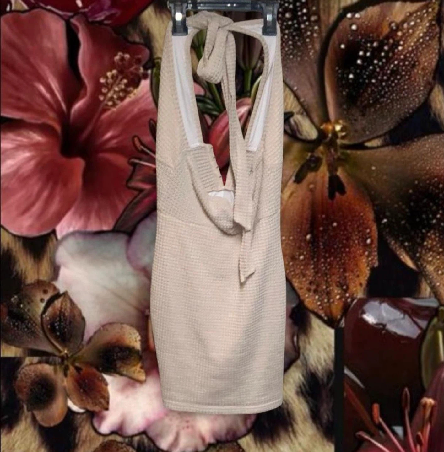 Cream Textured Halter Dress - photo 2