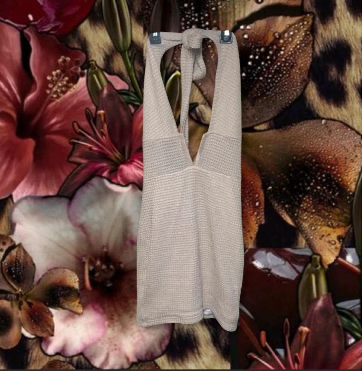 Cream Textured Halter Dress